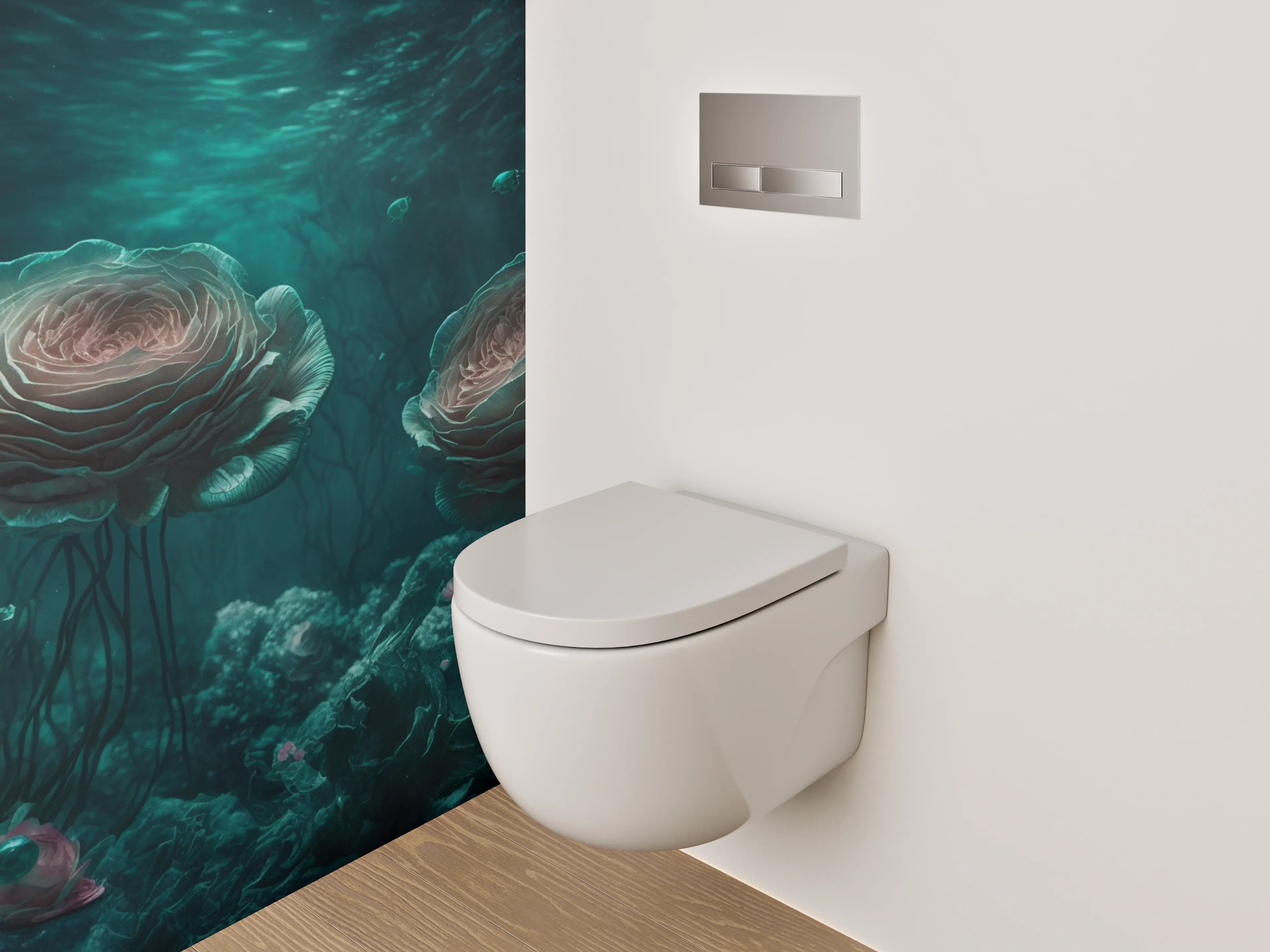 WC-Rückwand - Unterwasserwelt mit Rosenblüten