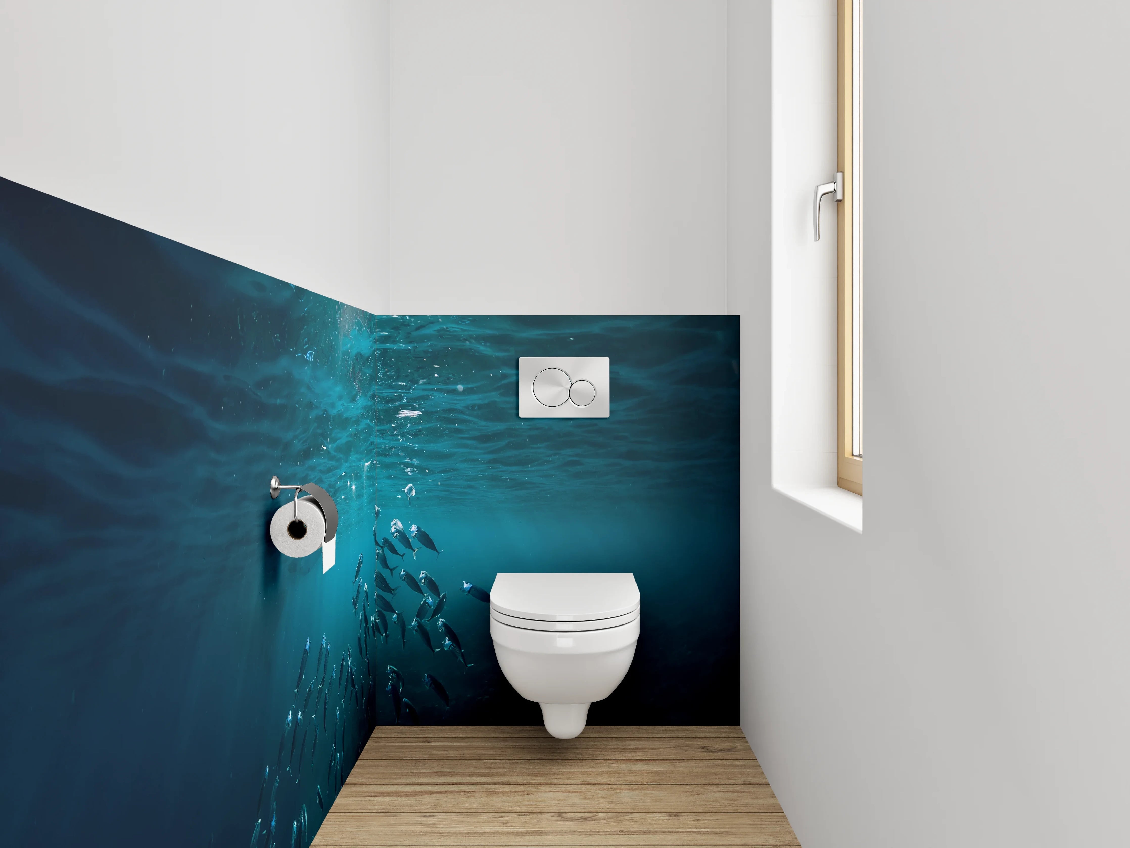 WC-Rückwand - Unterwasserwelt mit Sonnenlicht und Fischen