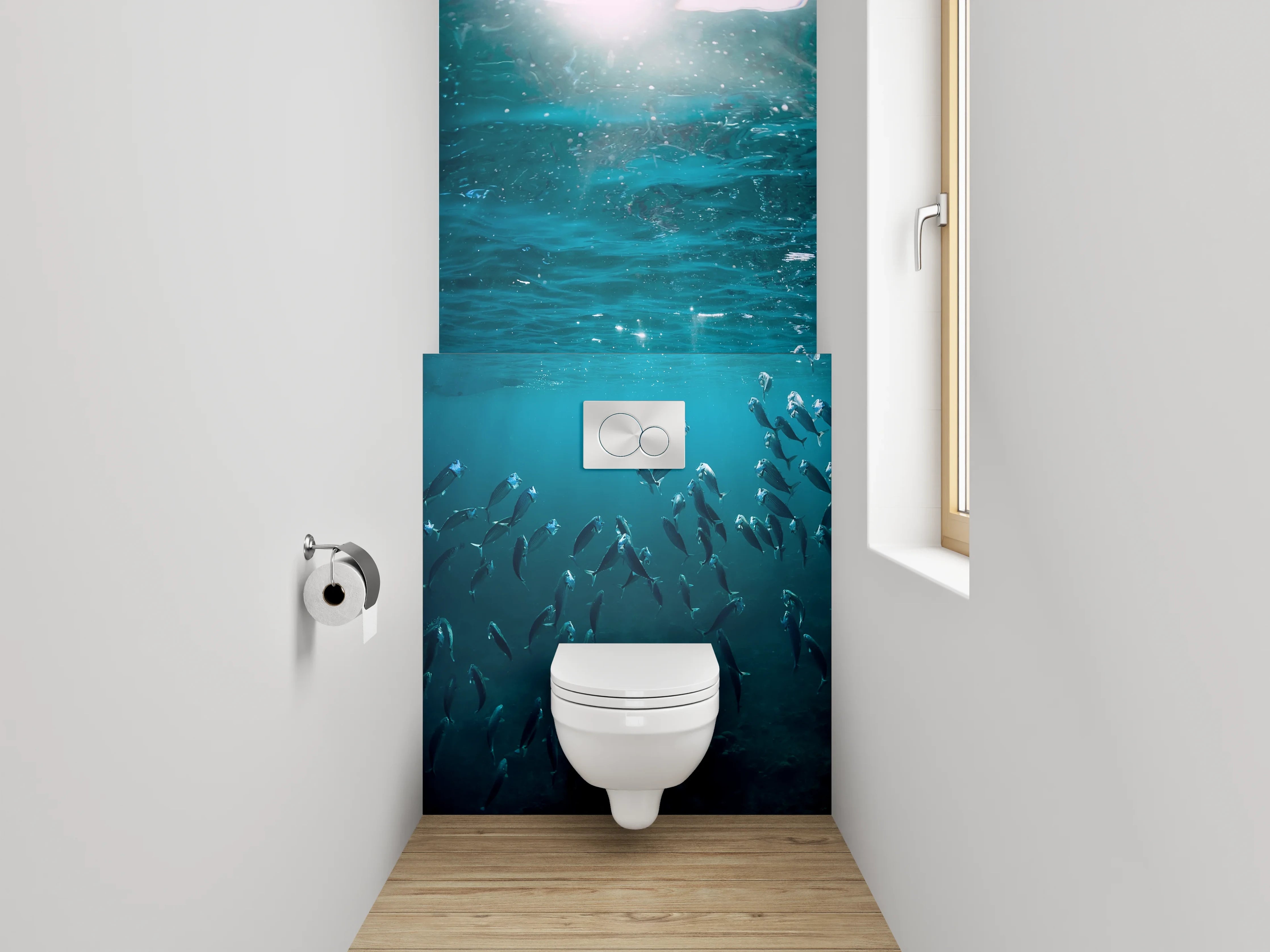 WC-Rückwand - Unterwasserwelt mit Sonnenlicht und Fischen