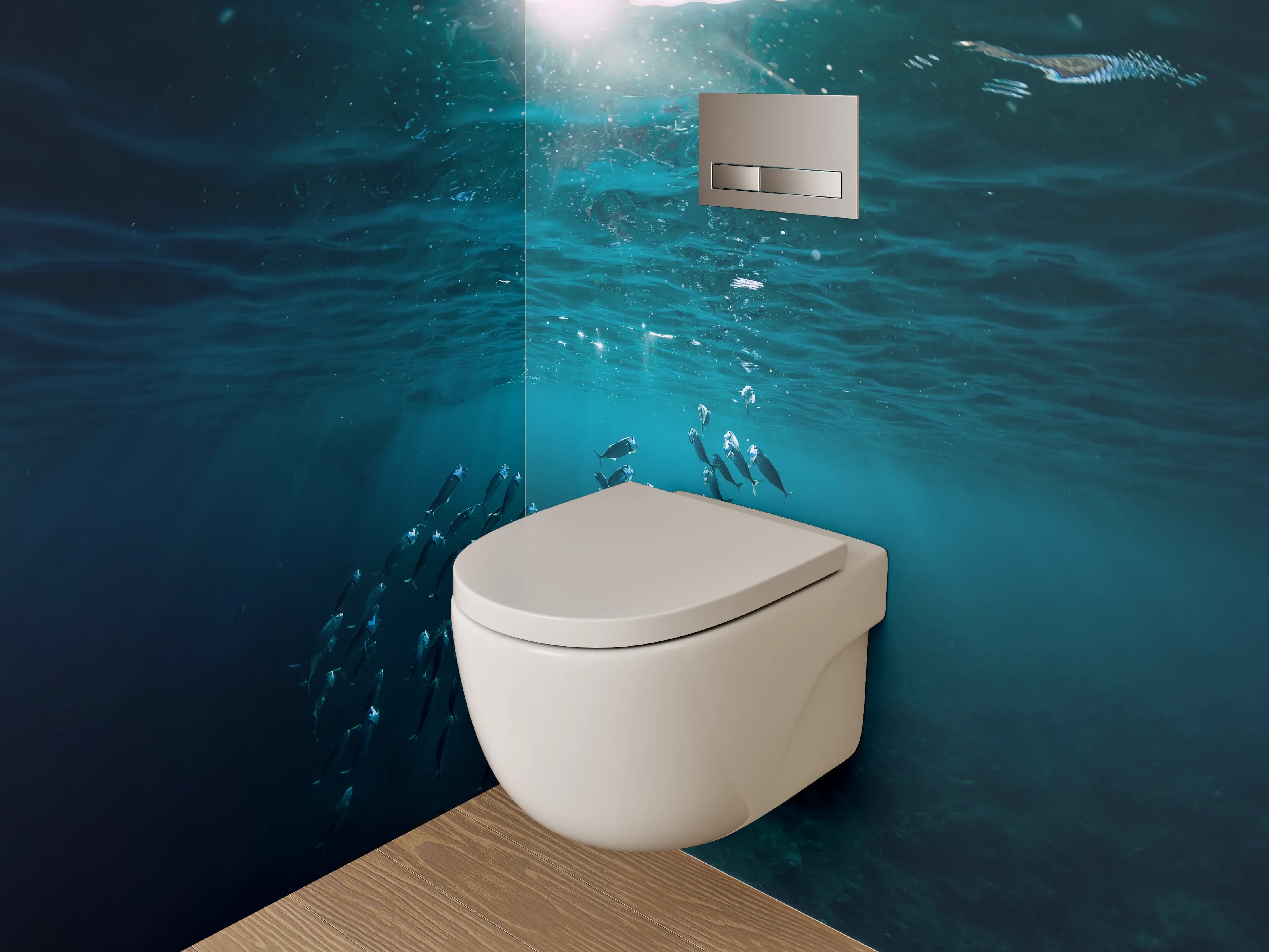 WC-Rückwand - Unterwasserwelt mit Sonnenlicht und Fischen