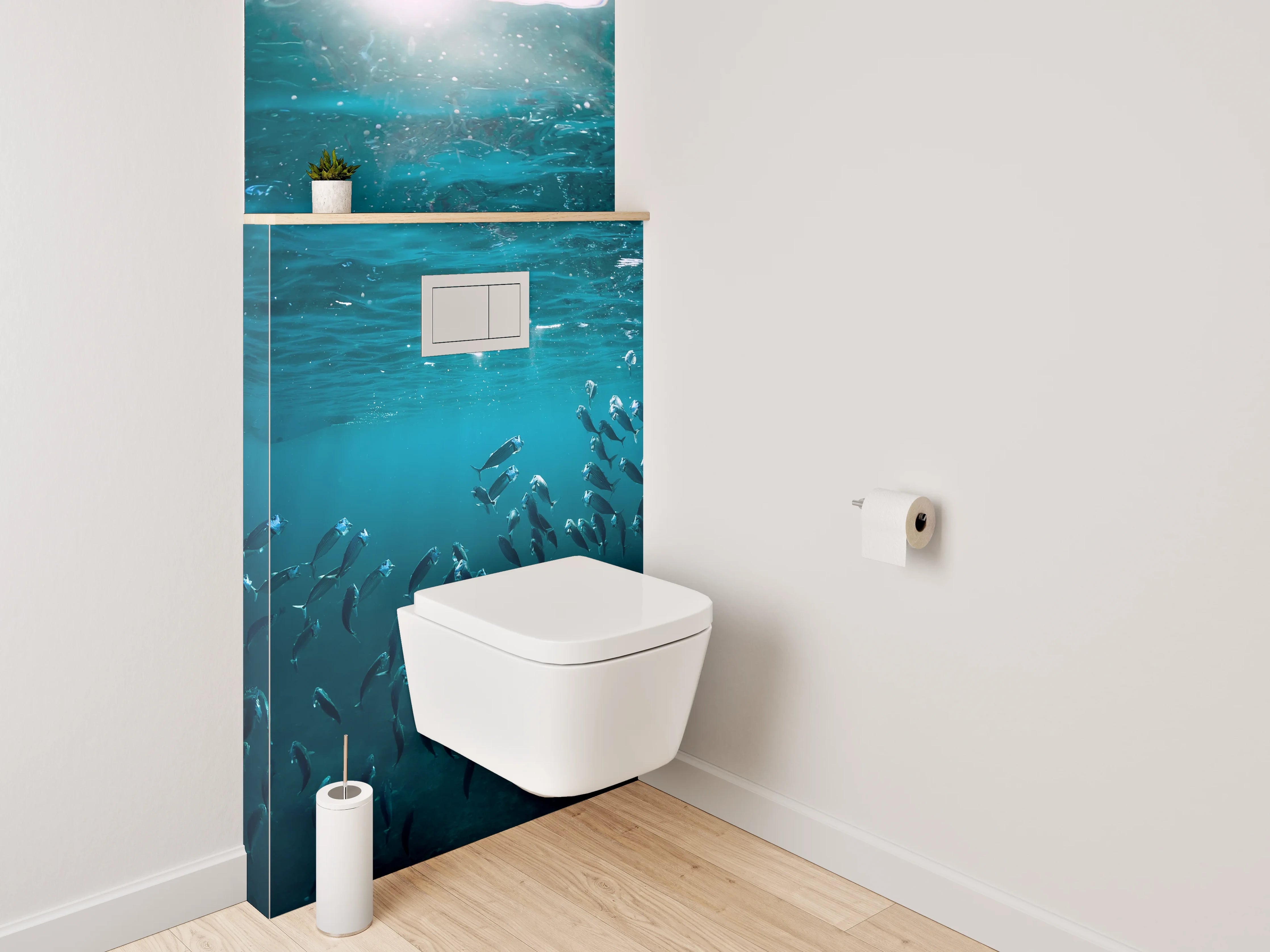 WC-Rückwand - Unterwasserwelt mit Sonnenlicht und Fischen