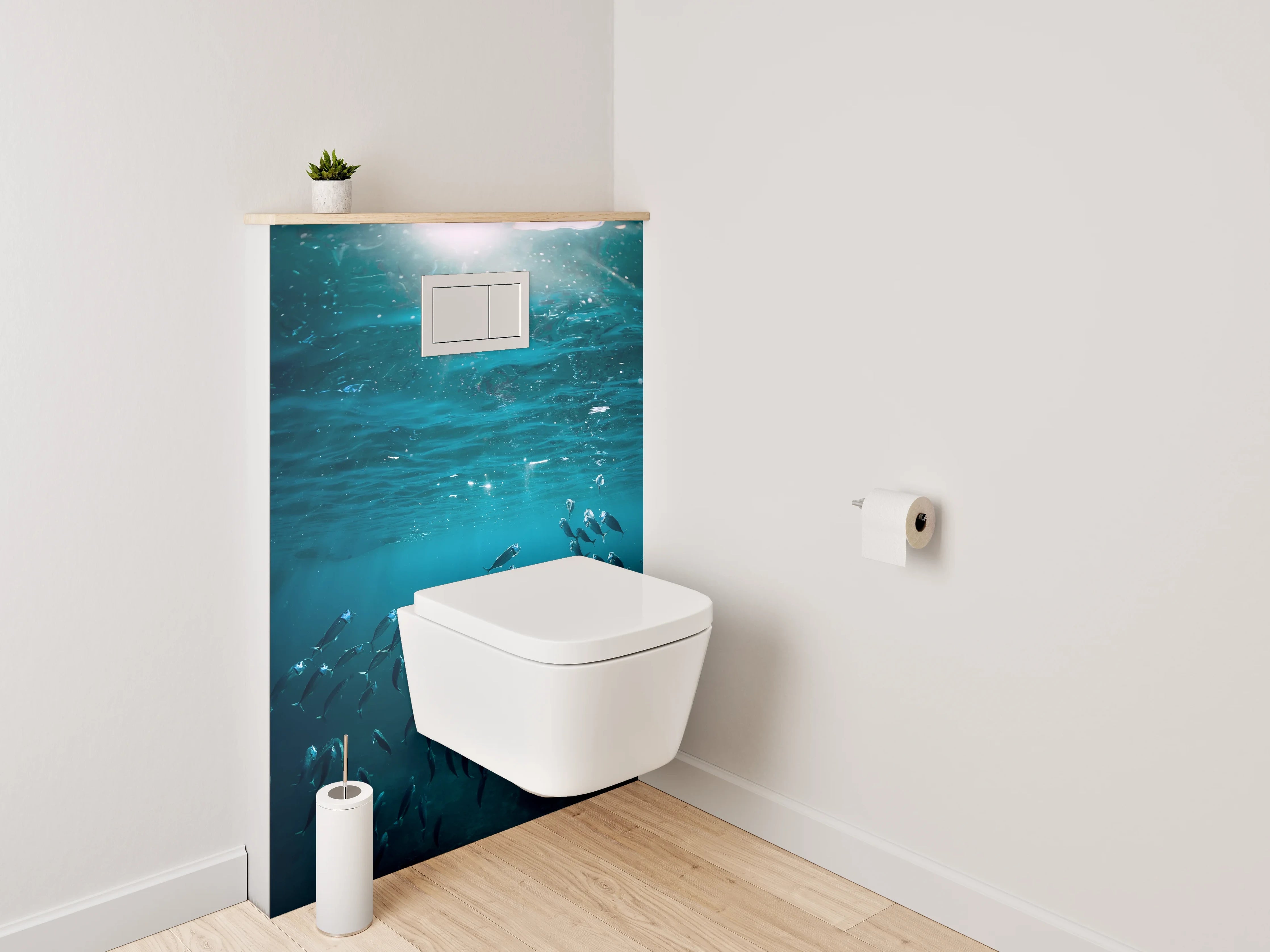 WC-Rückwand - Unterwasserwelt mit Sonnenlicht und Fischen