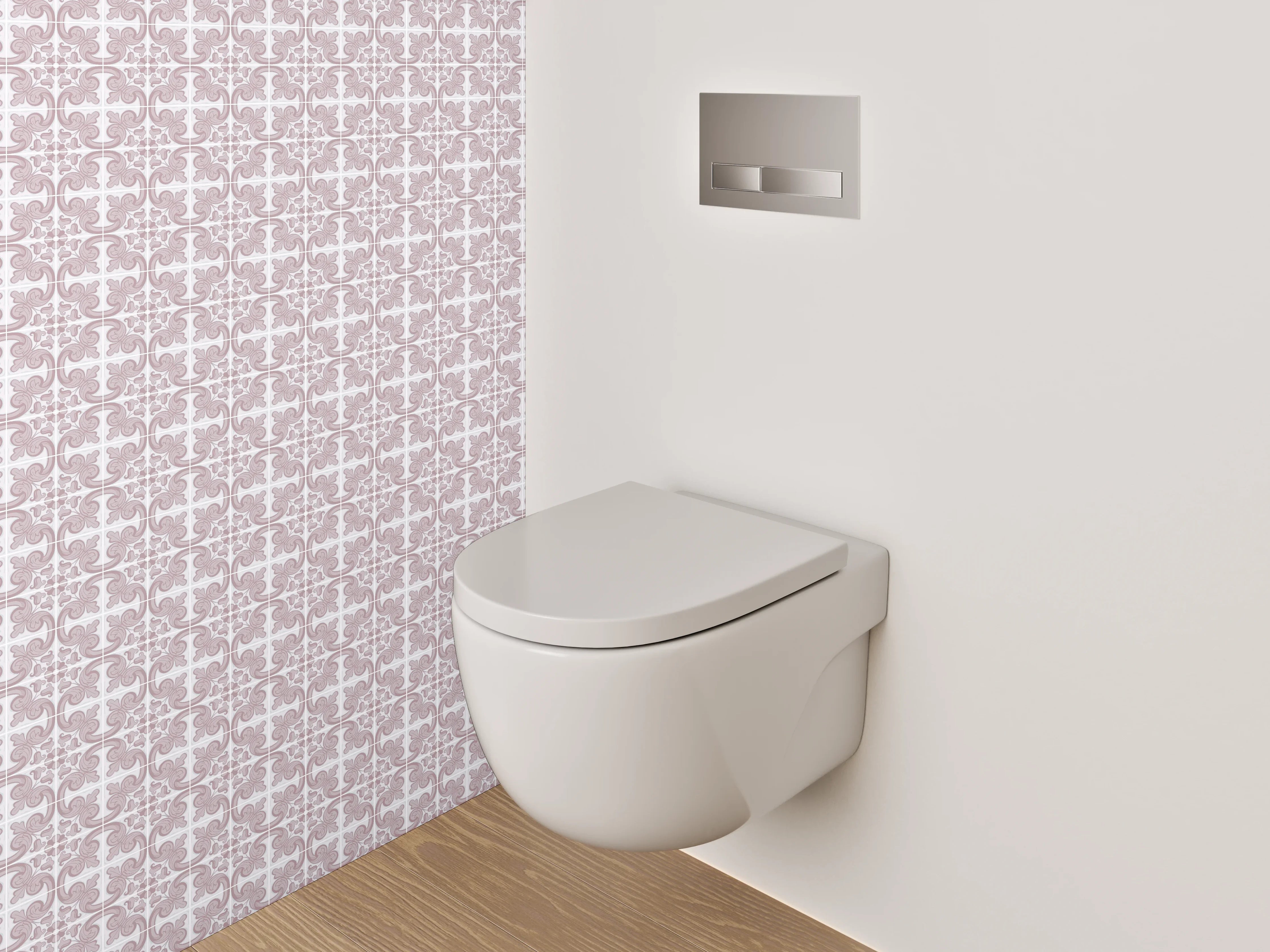 WC-Rückwand - Verspieltes Fliesenmuster in Rosa Weiß