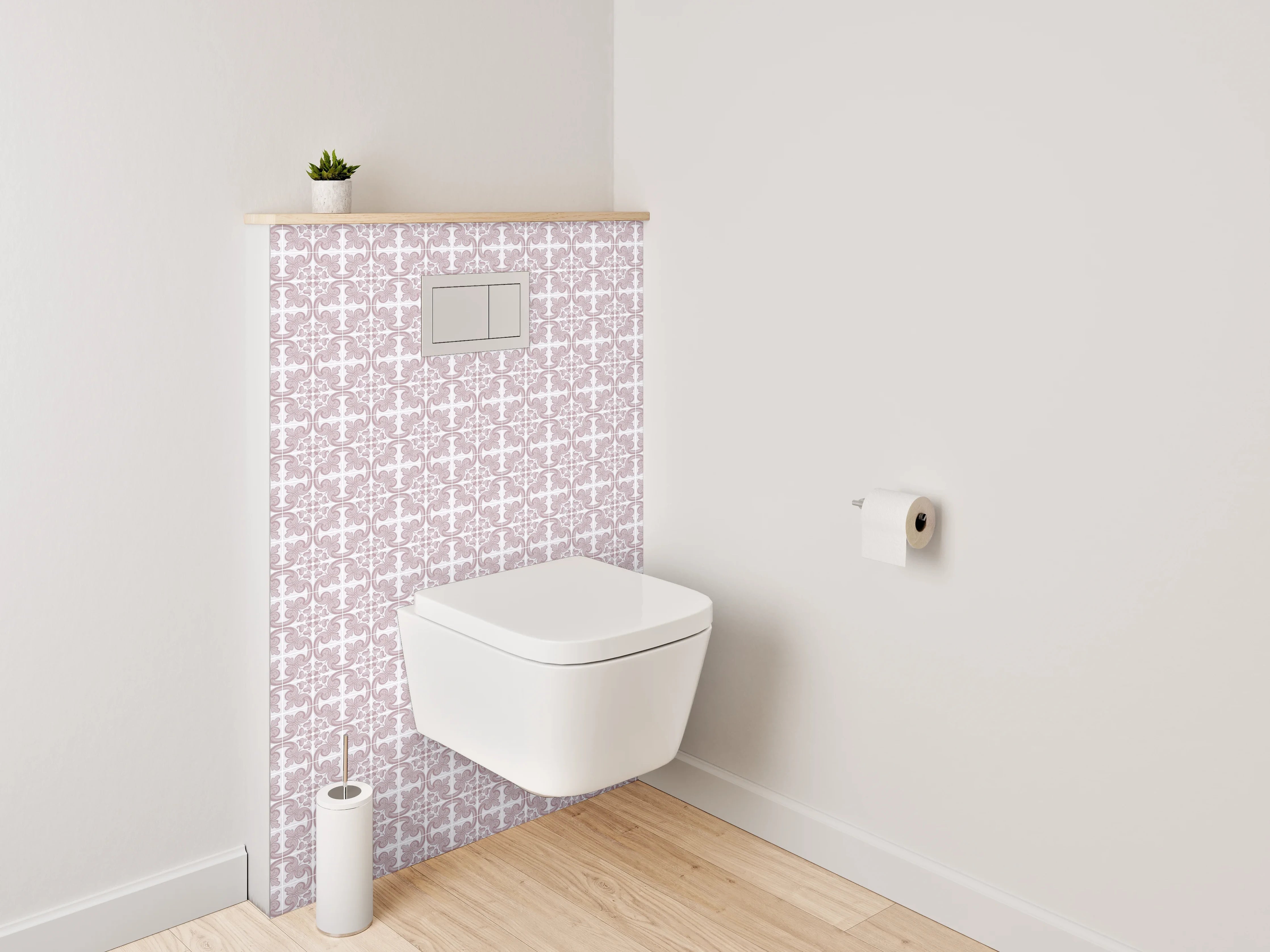 WC-Rückwand - Verspieltes Fliesenmuster in Rosa Weiß
