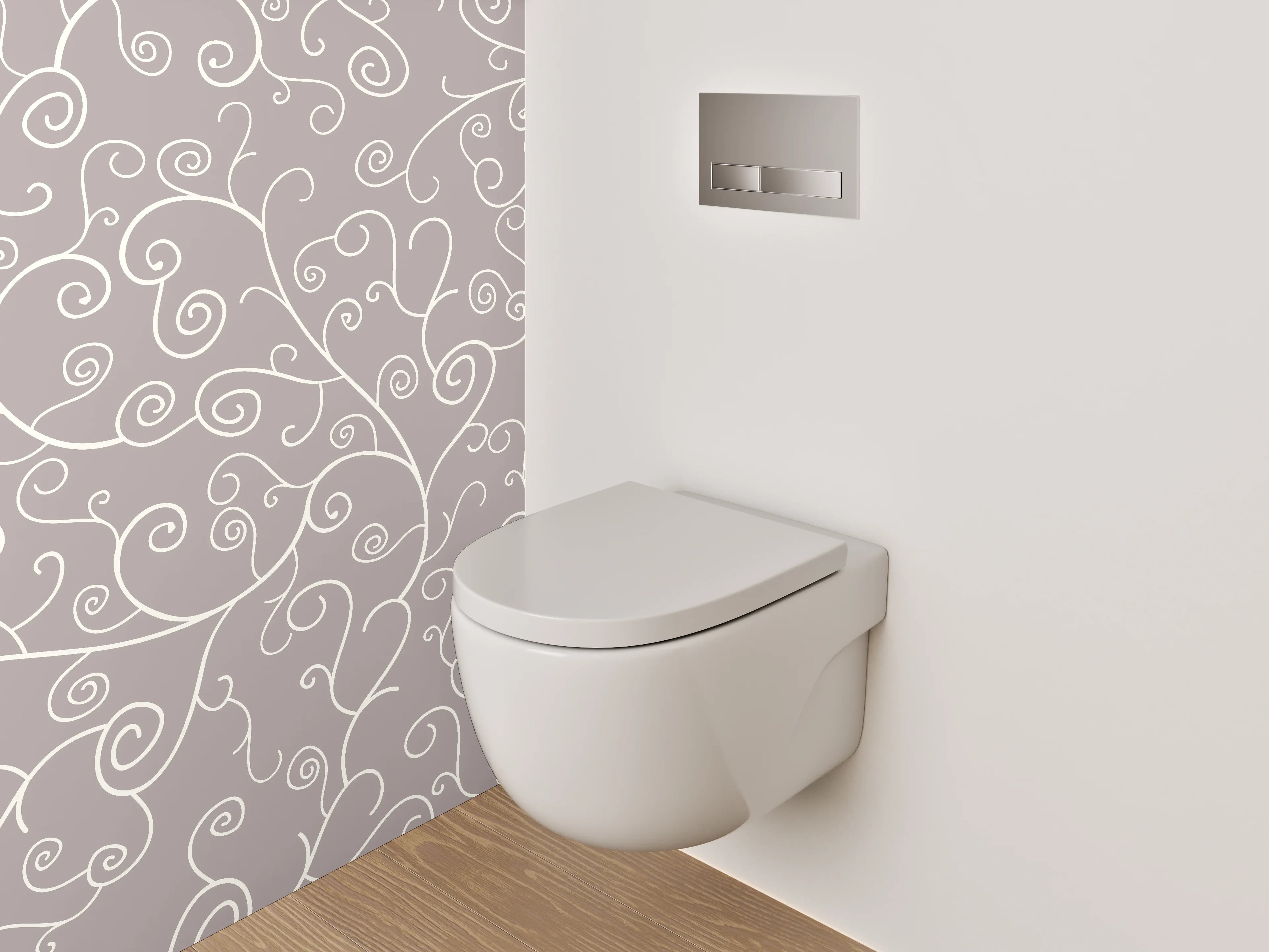 WC-Rückwand - Verspieltes Weiß-Grau Rankenmuster Lineart