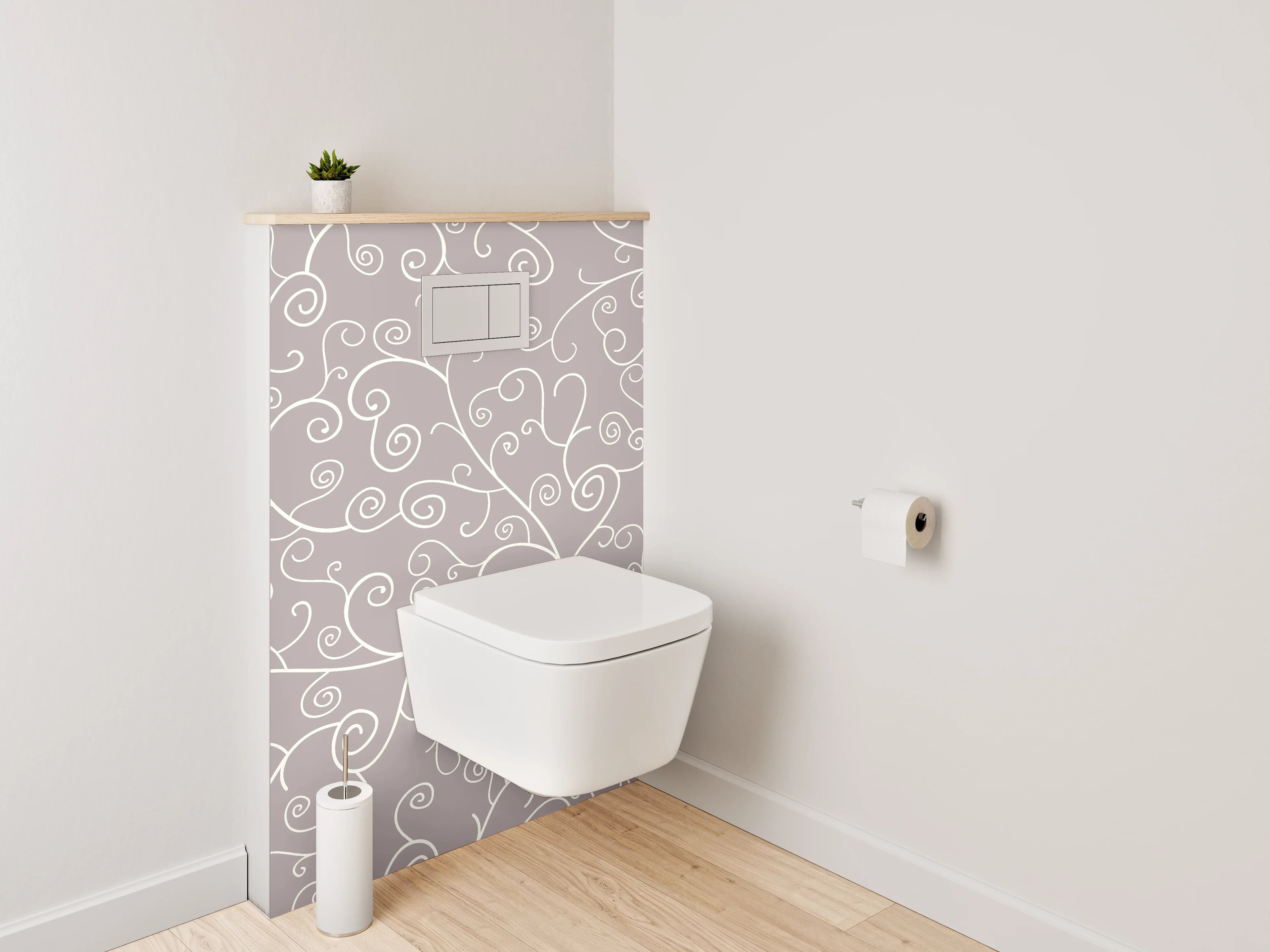 WC-Rückwand - Verspieltes Weiß-Grau Rankenmuster Lineart