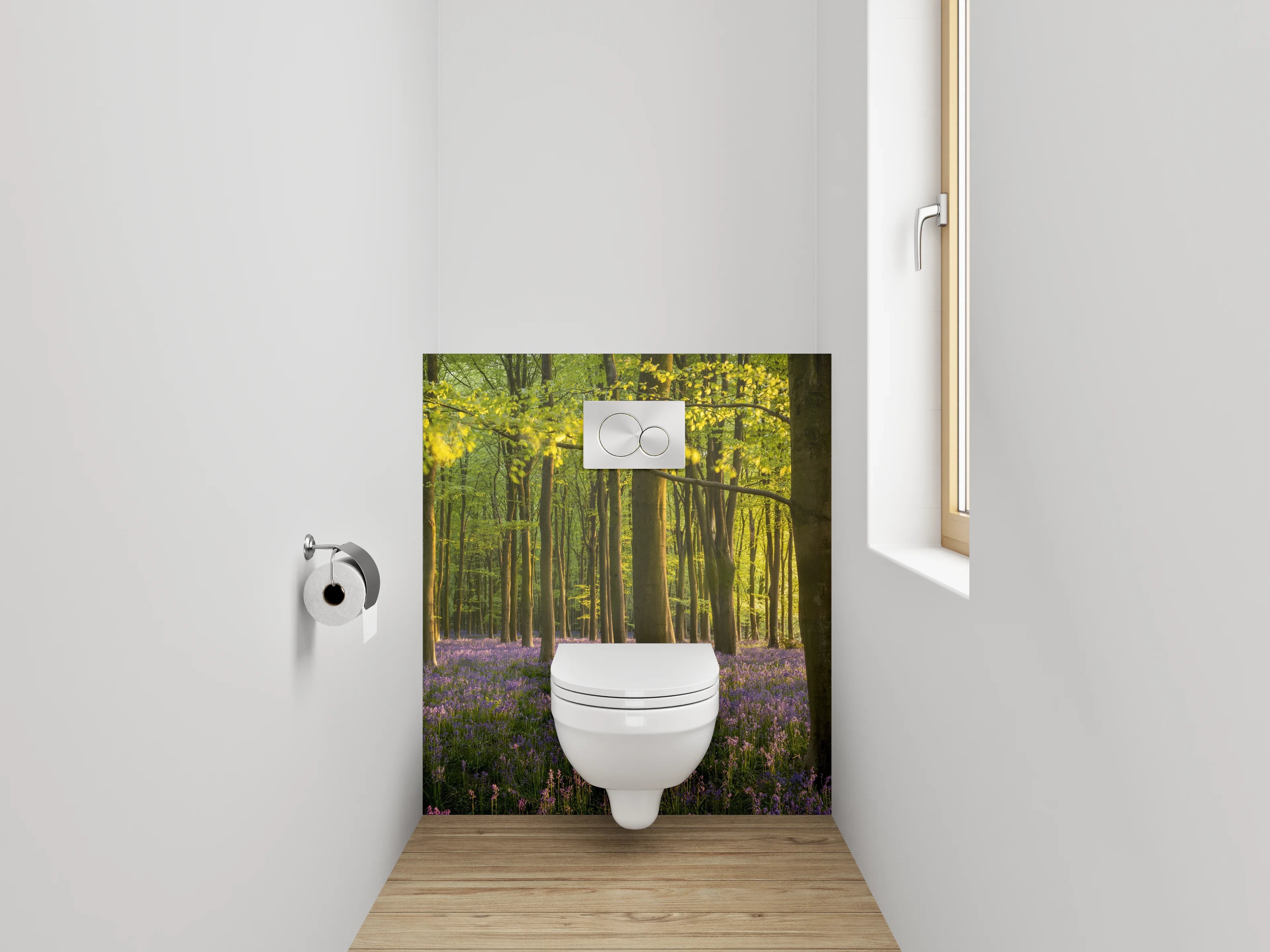 WC-Rückwand - Verträumter Frühlingswald mit Blütenmeer