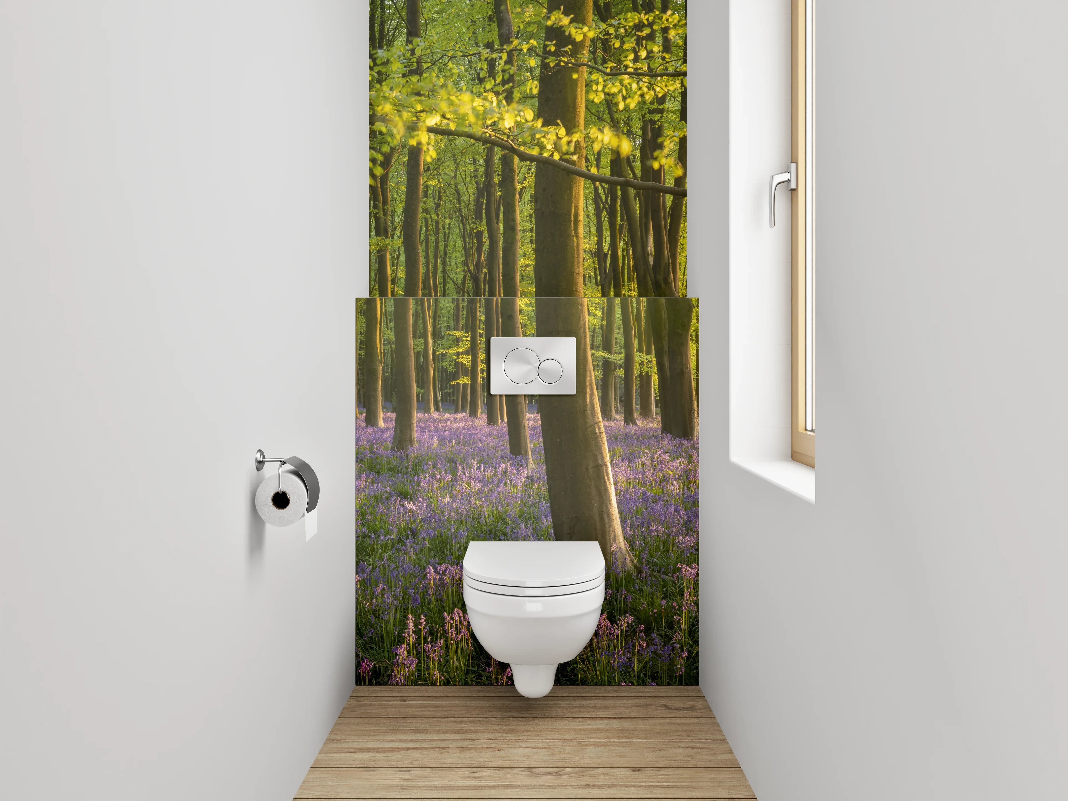 WC-Rückwand - Verträumter Frühlingswald mit Blütenmeer