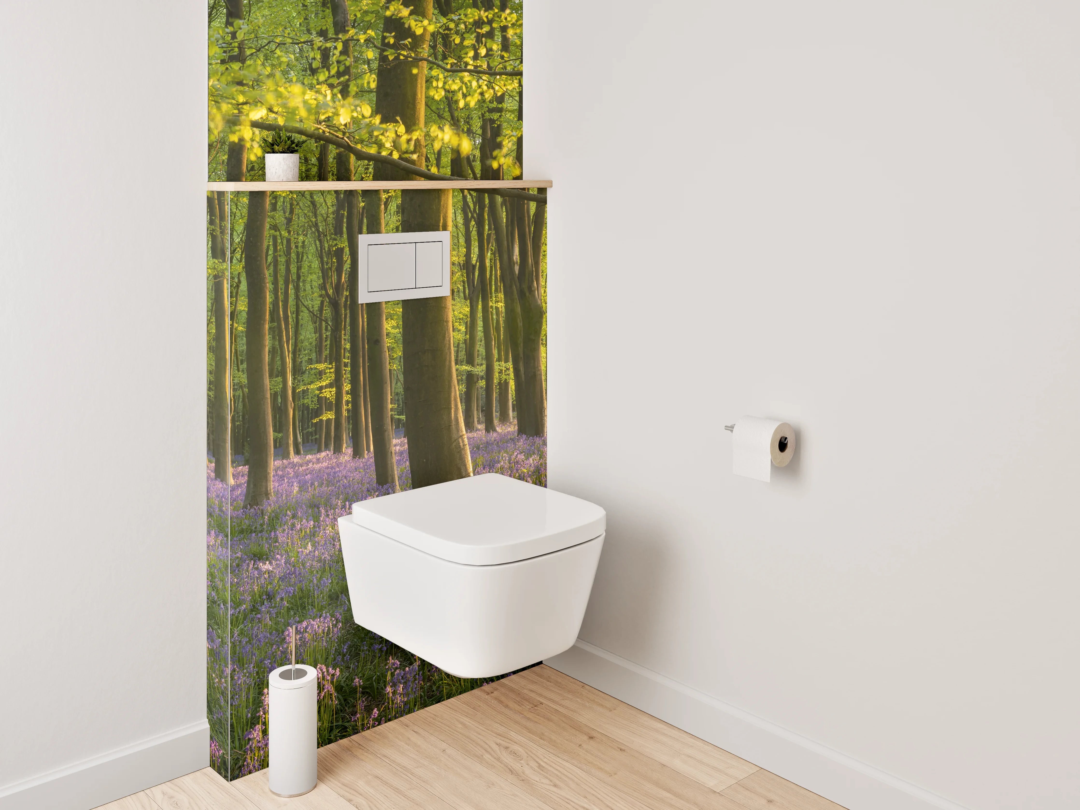 WC-Rückwand - Verträumter Frühlingswald mit Blütenmeer