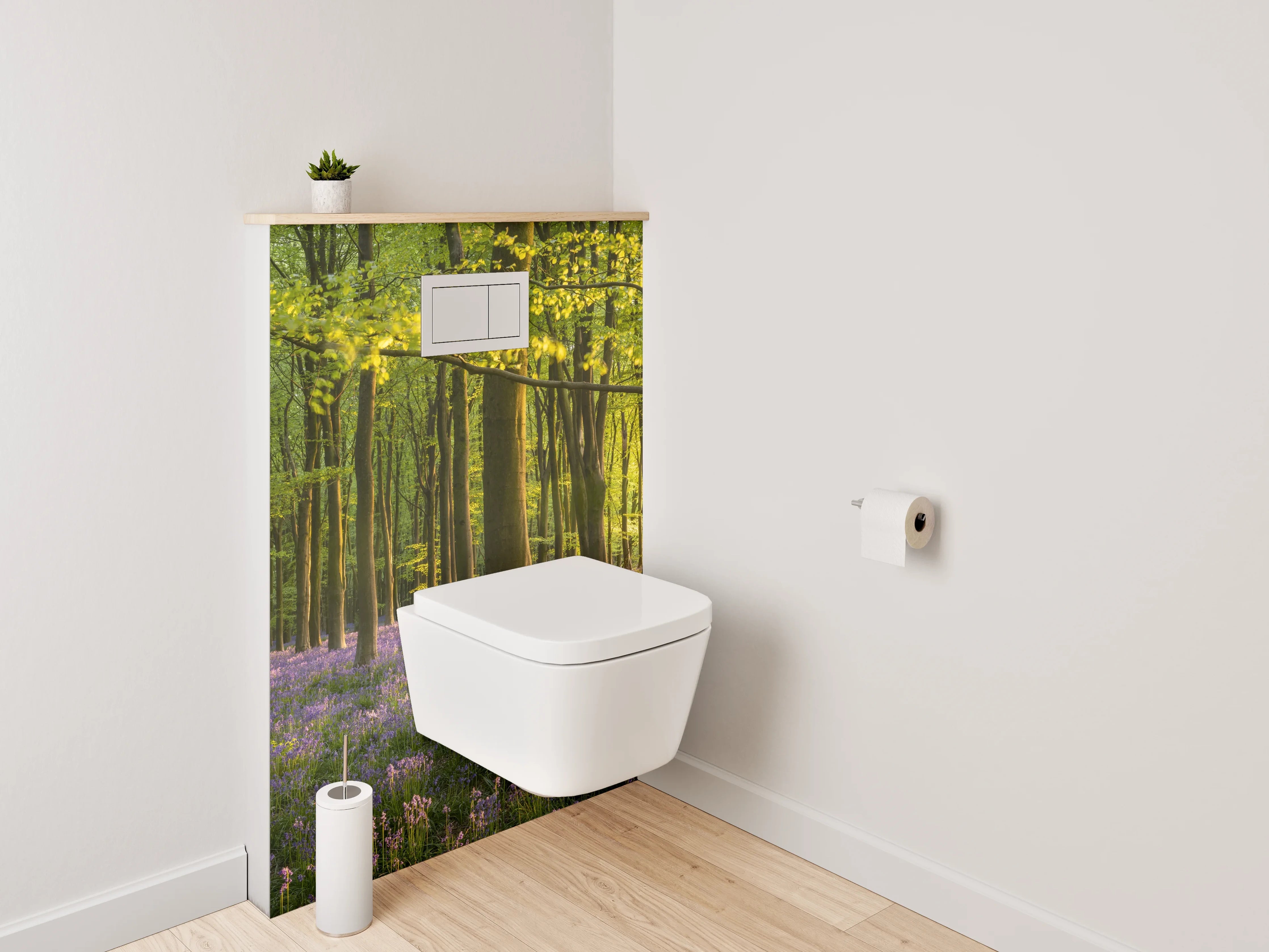 WC-Rückwand - Verträumter Frühlingswald mit Blütenmeer