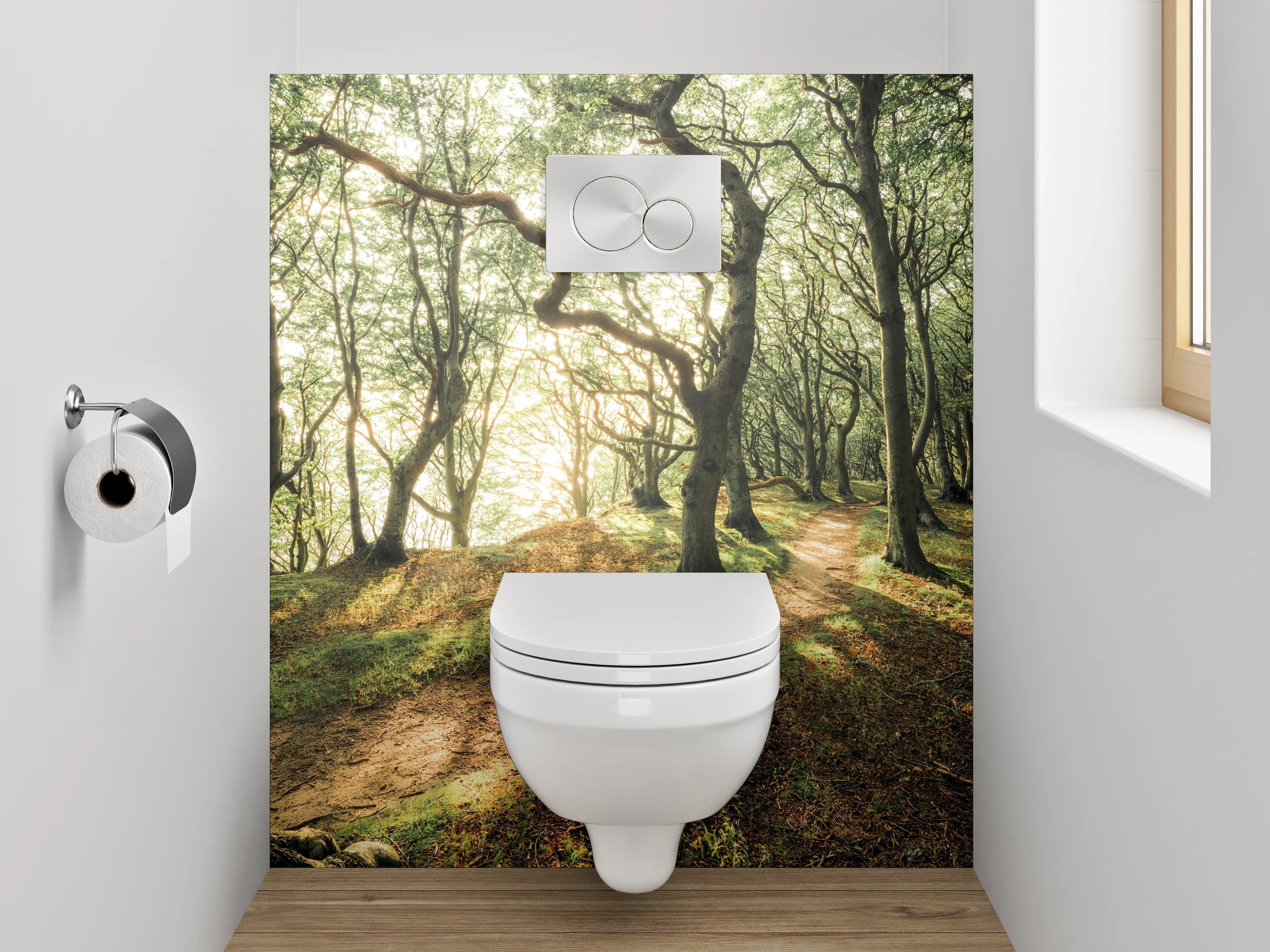 WC-Rückwand - Verzauberter Morgenwald Sonnenlicht