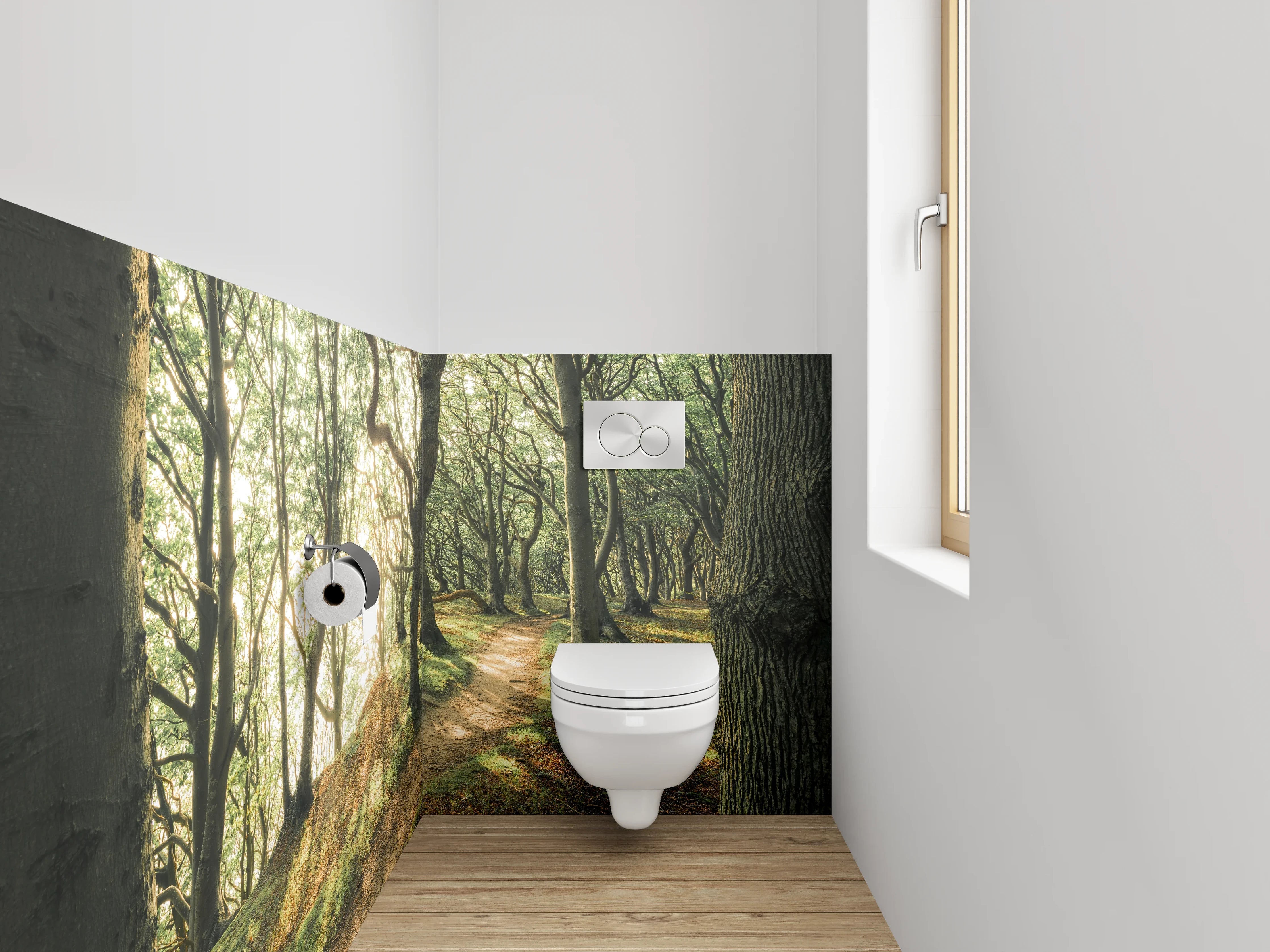 WC-Rückwand - Verzauberter Morgenwald Sonnenlicht