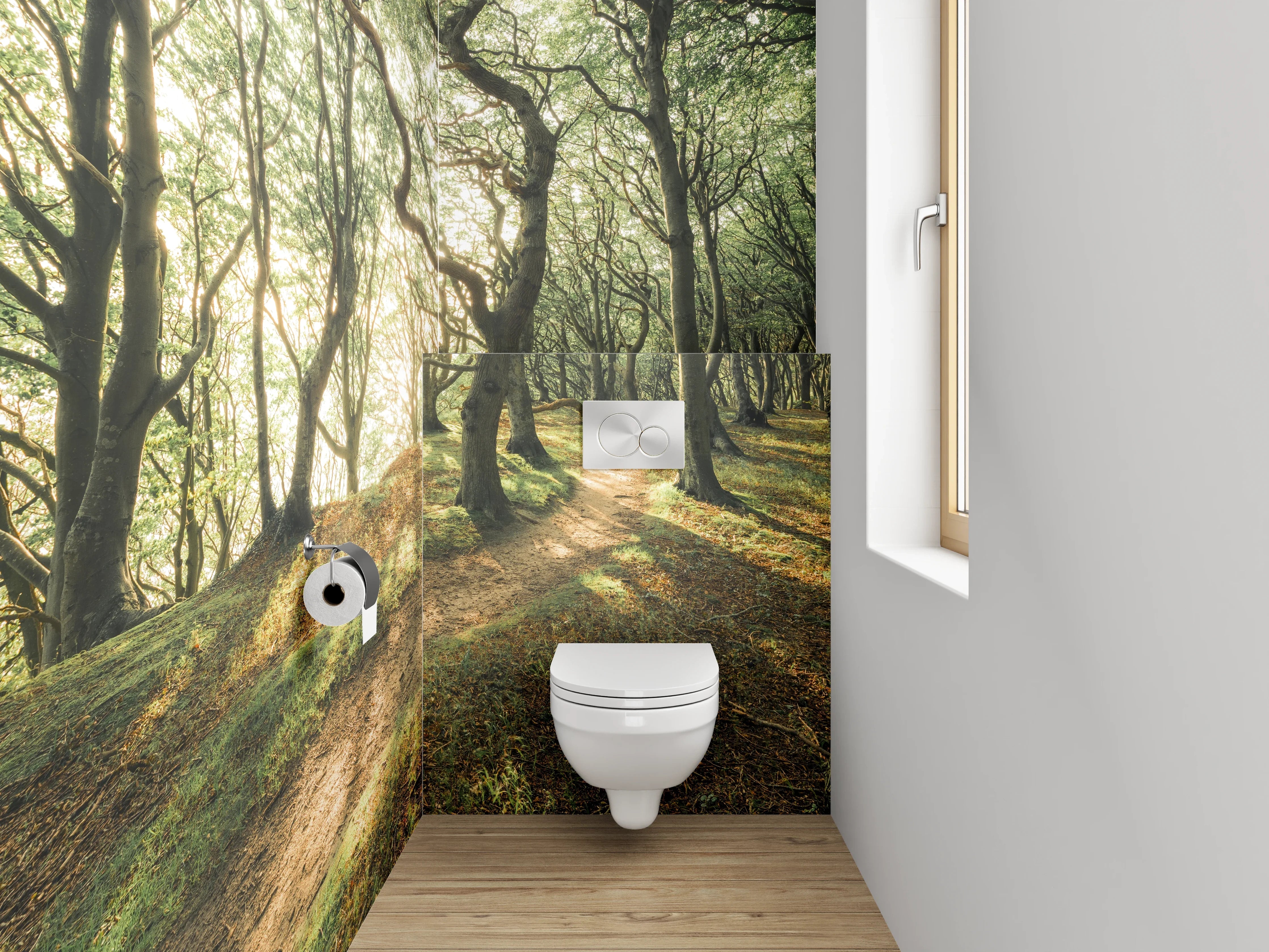 WC-Rückwand - Verzauberter Morgenwald Sonnenlicht