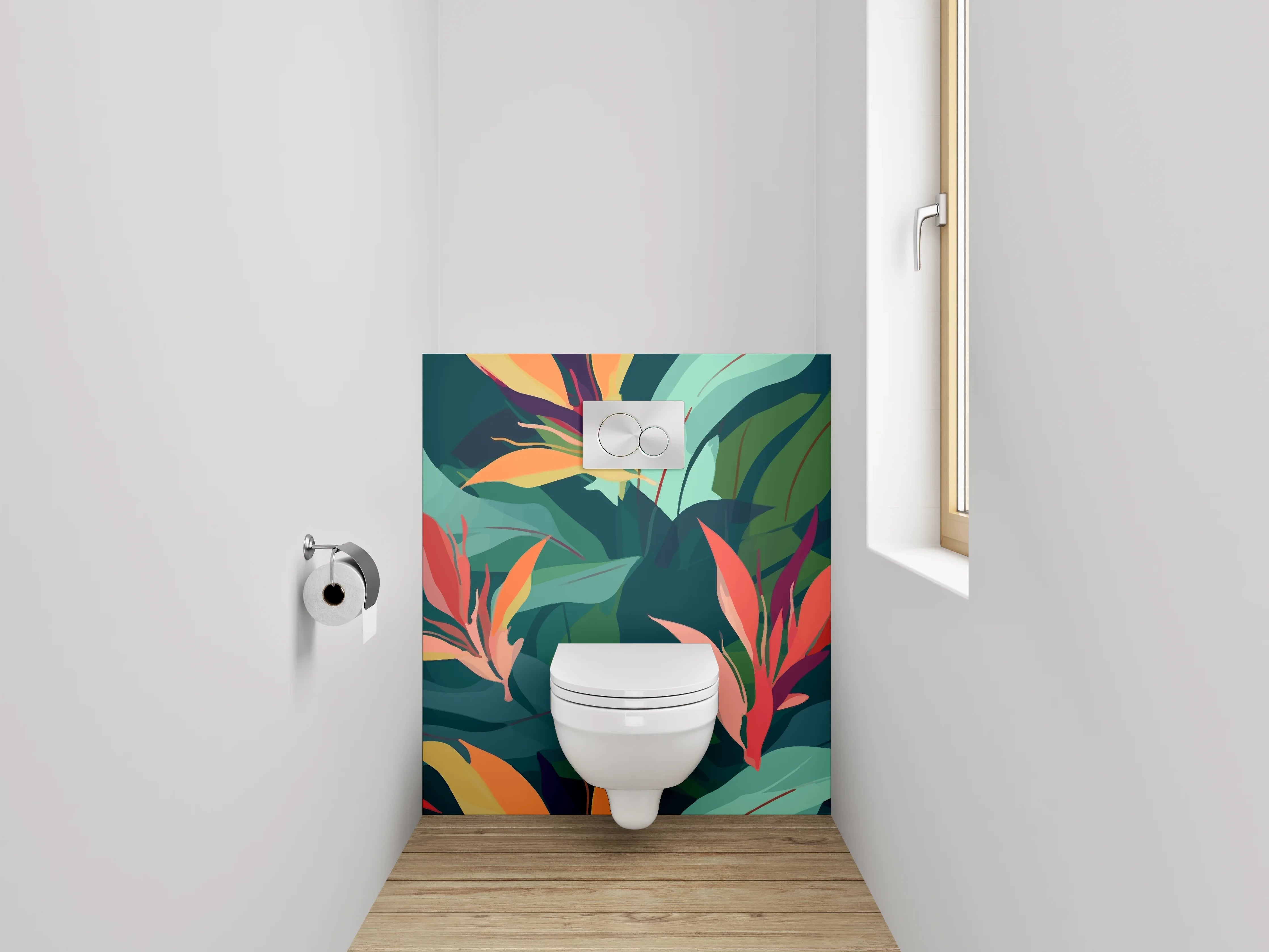 WC-Rückwand - Vibrantes Blumenmuster mit tropischer Atmosphäre