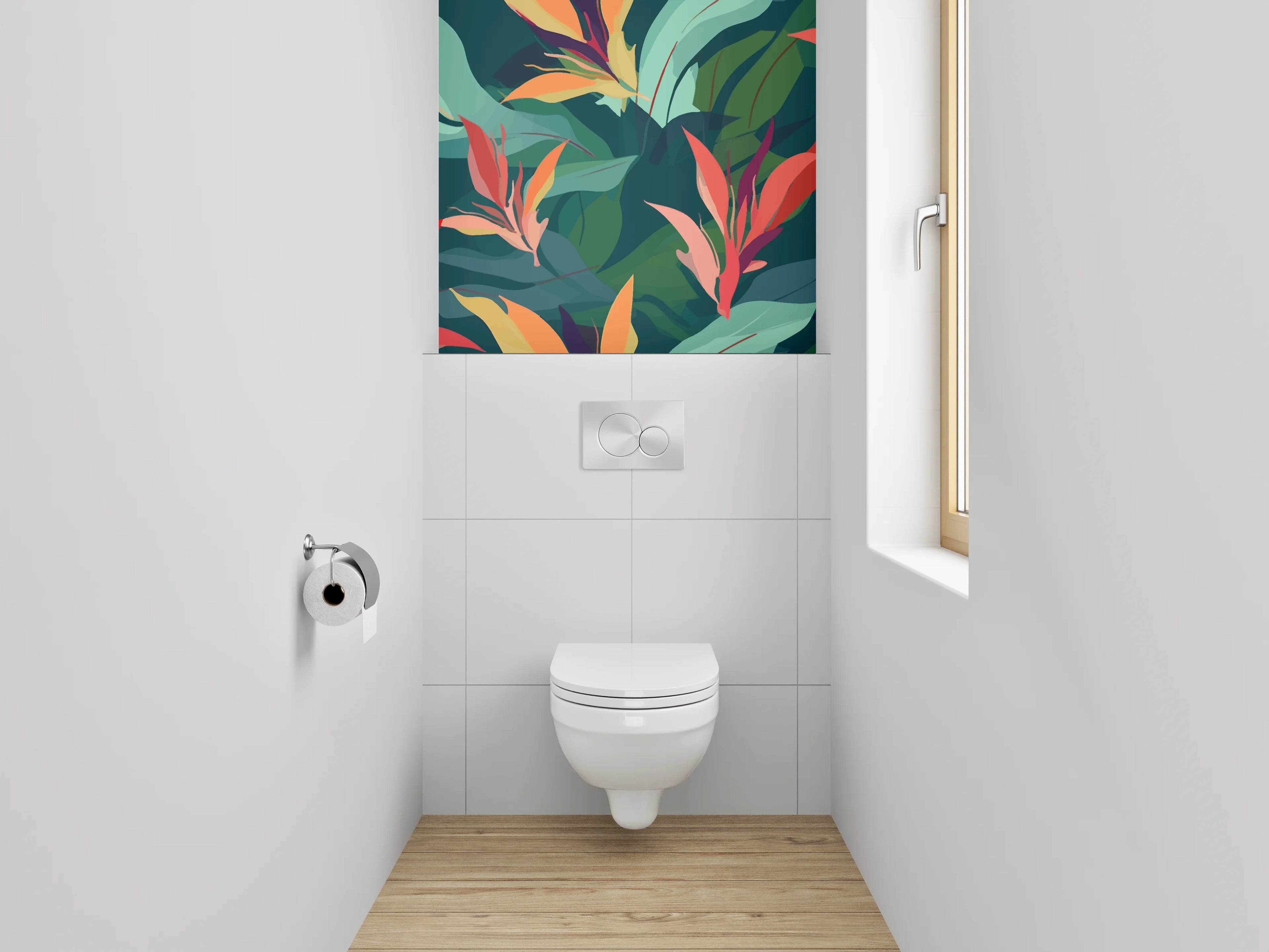 WC-Rückwand - Vibrantes Blumenmuster mit tropischer Atmosphäre