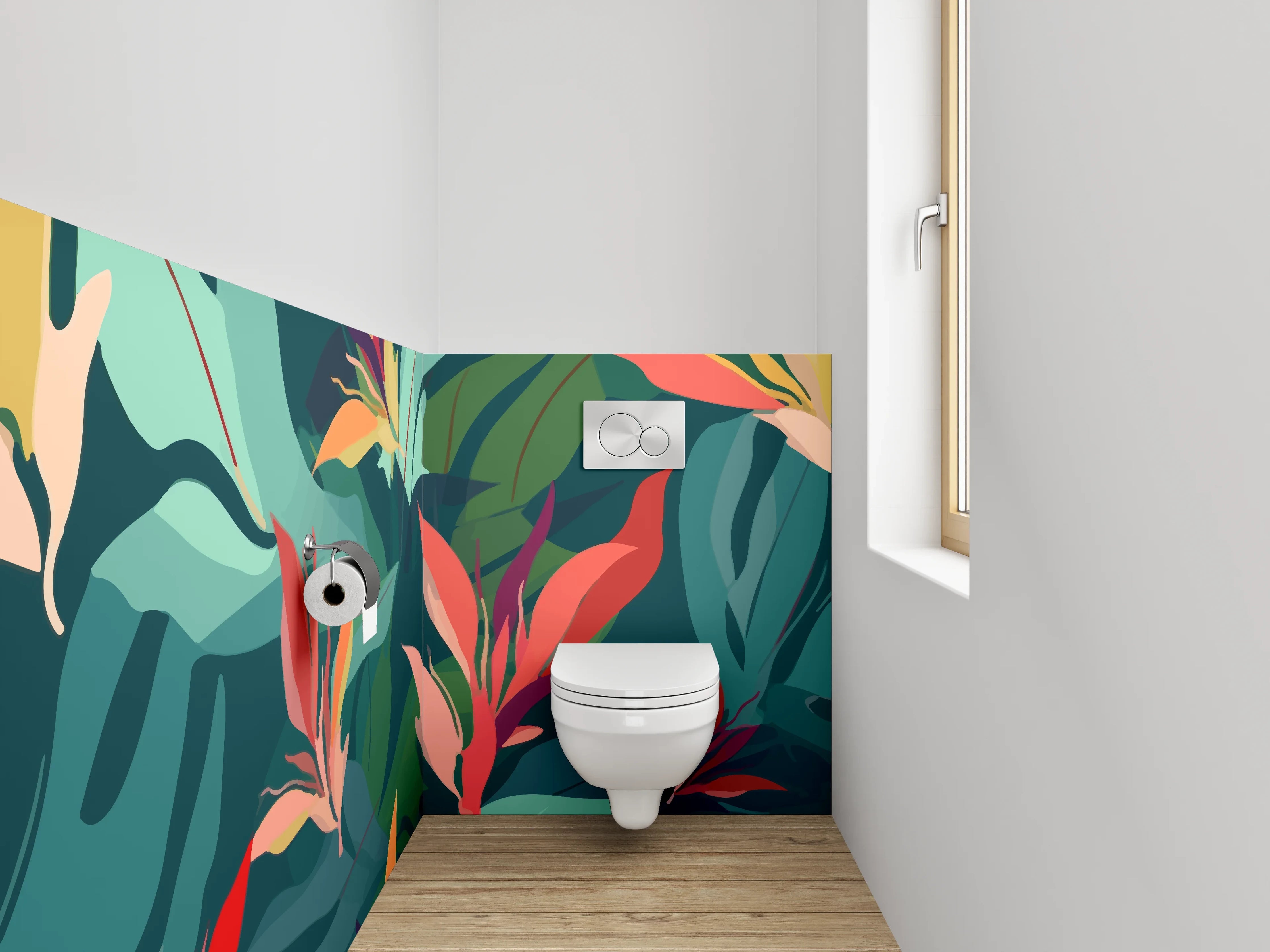 WC-Rückwand - Vibrantes Blumenmuster mit tropischer Atmosphäre