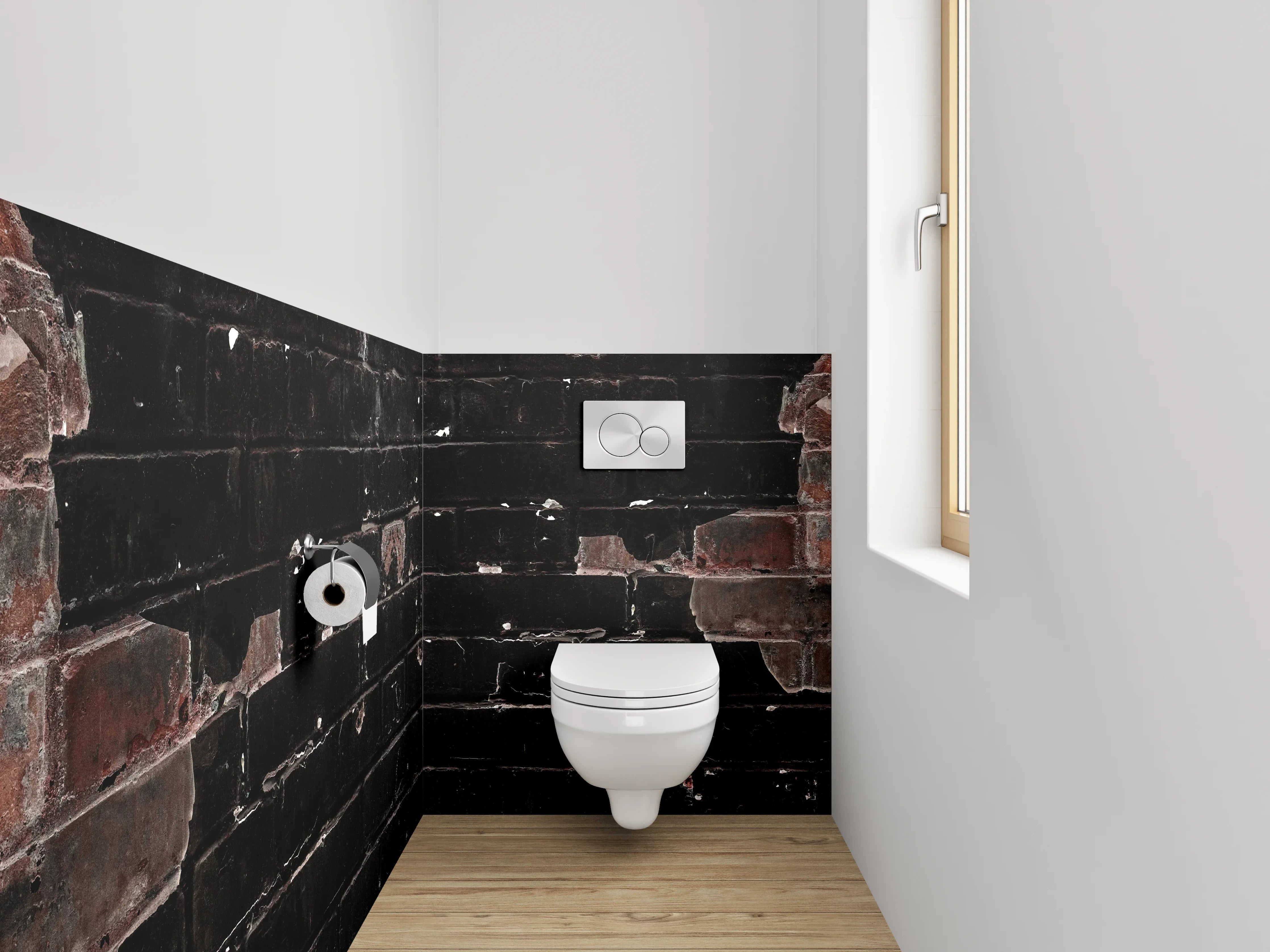 WC-Rückwand - Vintage Backsteinmauer Schwarz Rotbraun