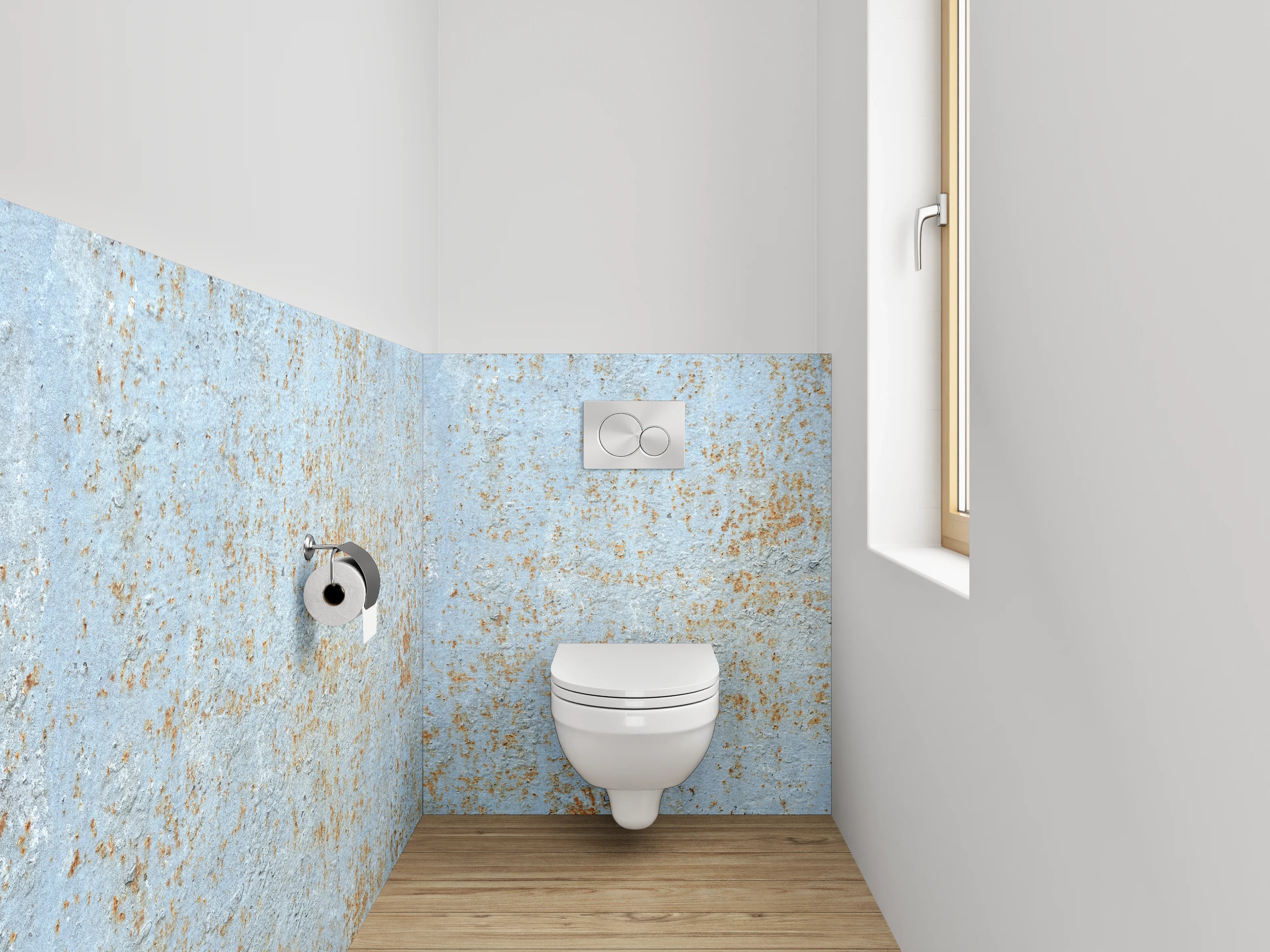 WC-Rückwand - Vintage Blau Rost Optik Fliesen