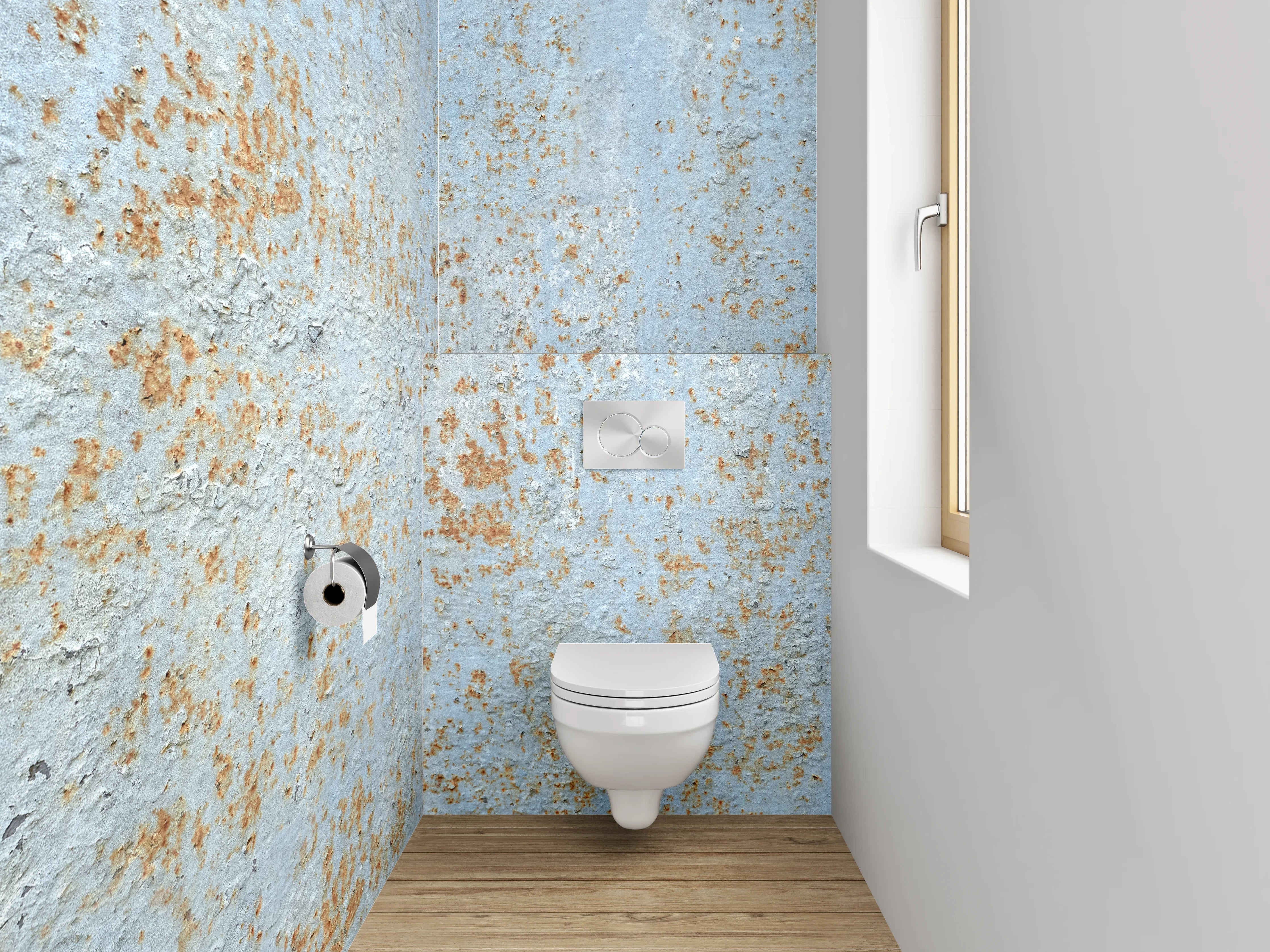 WC-Rückwand - Vintage Blau Rost Optik Fliesen
