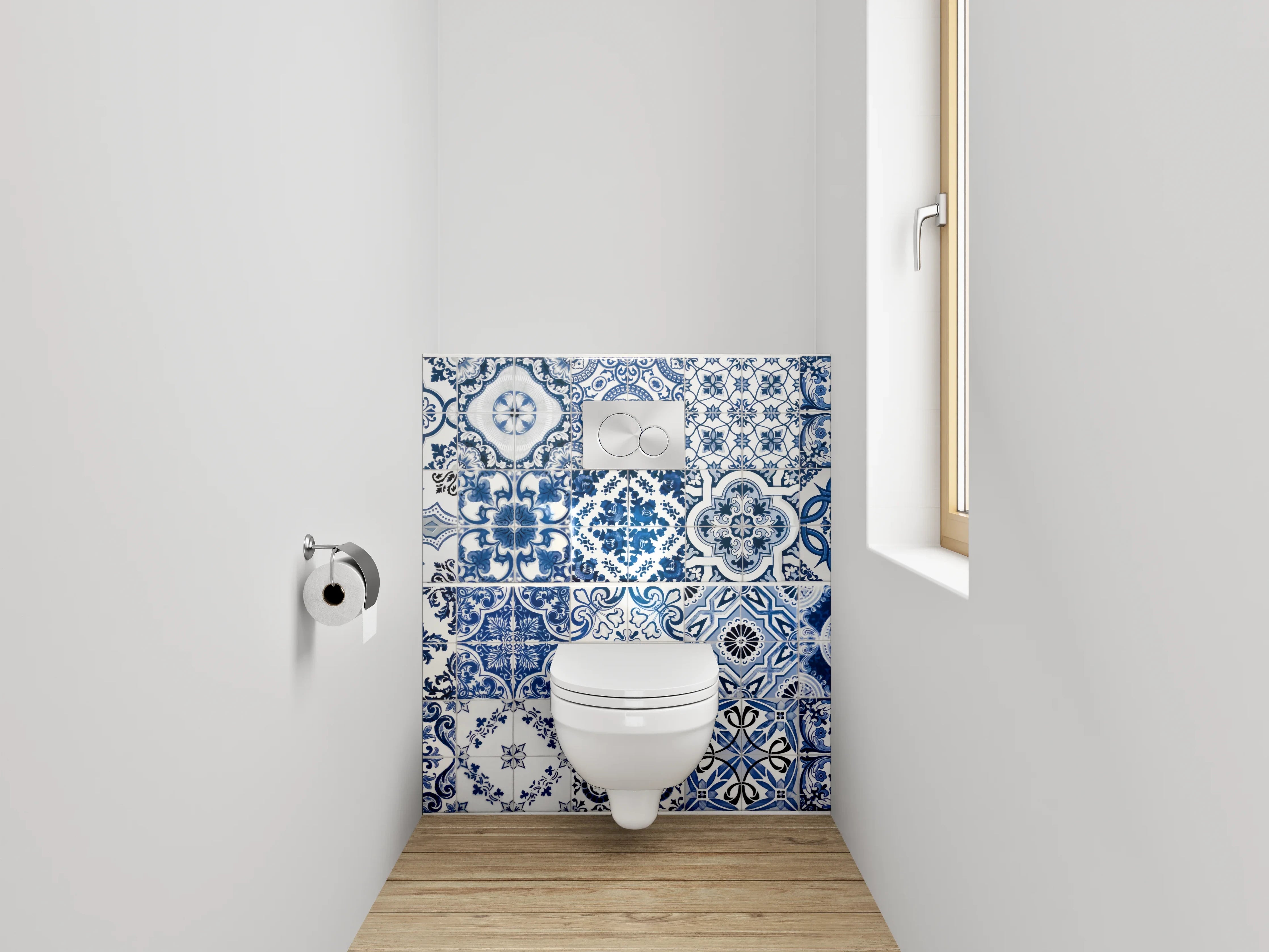 WC-Rückwand - Vintage Blaue Fliesen Muster Dekor