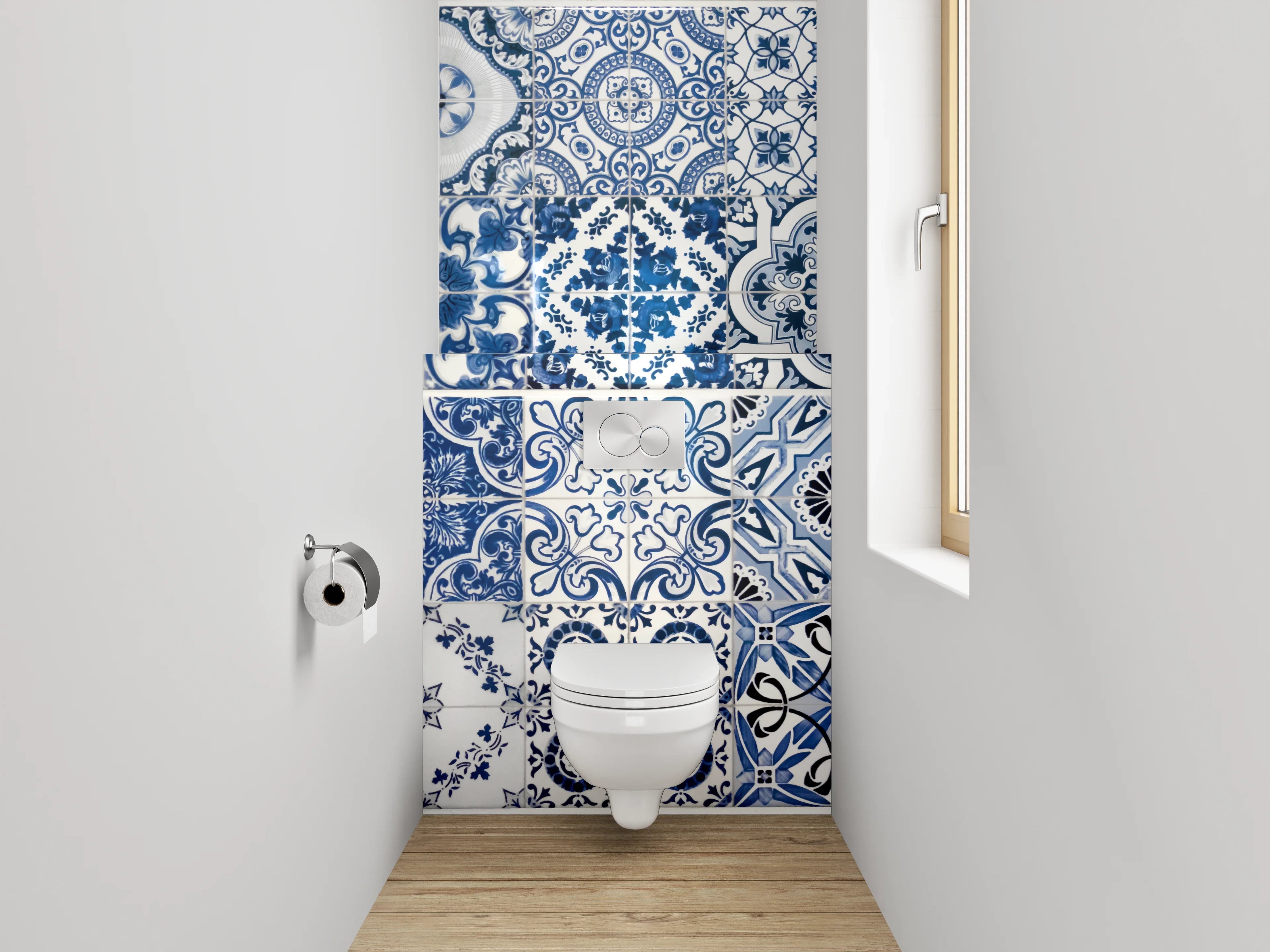 WC-Rückwand - Vintage Blaue Fliesen Muster Dekor