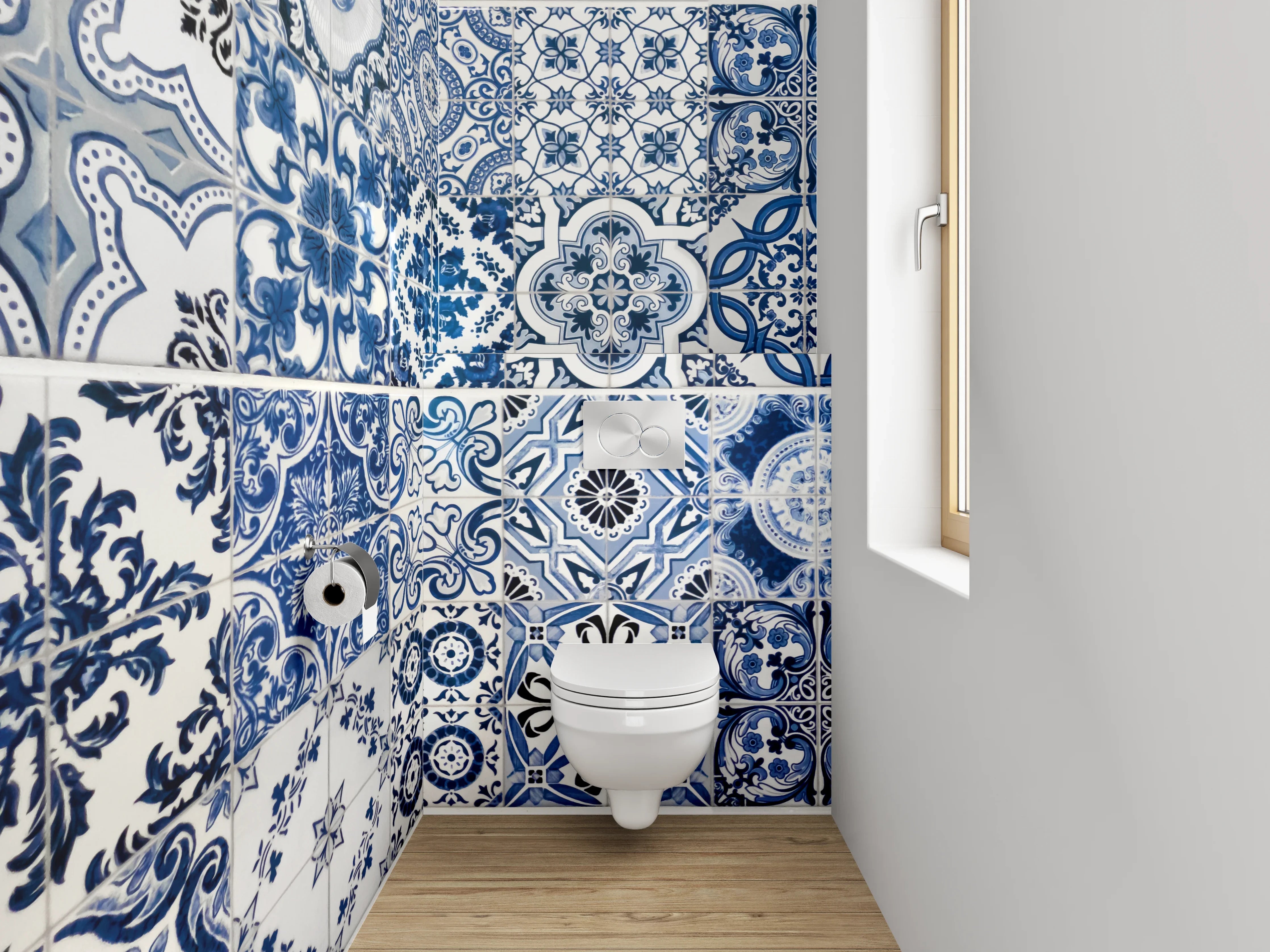 WC-Rückwand - Vintage Blaue Fliesen Muster Dekor