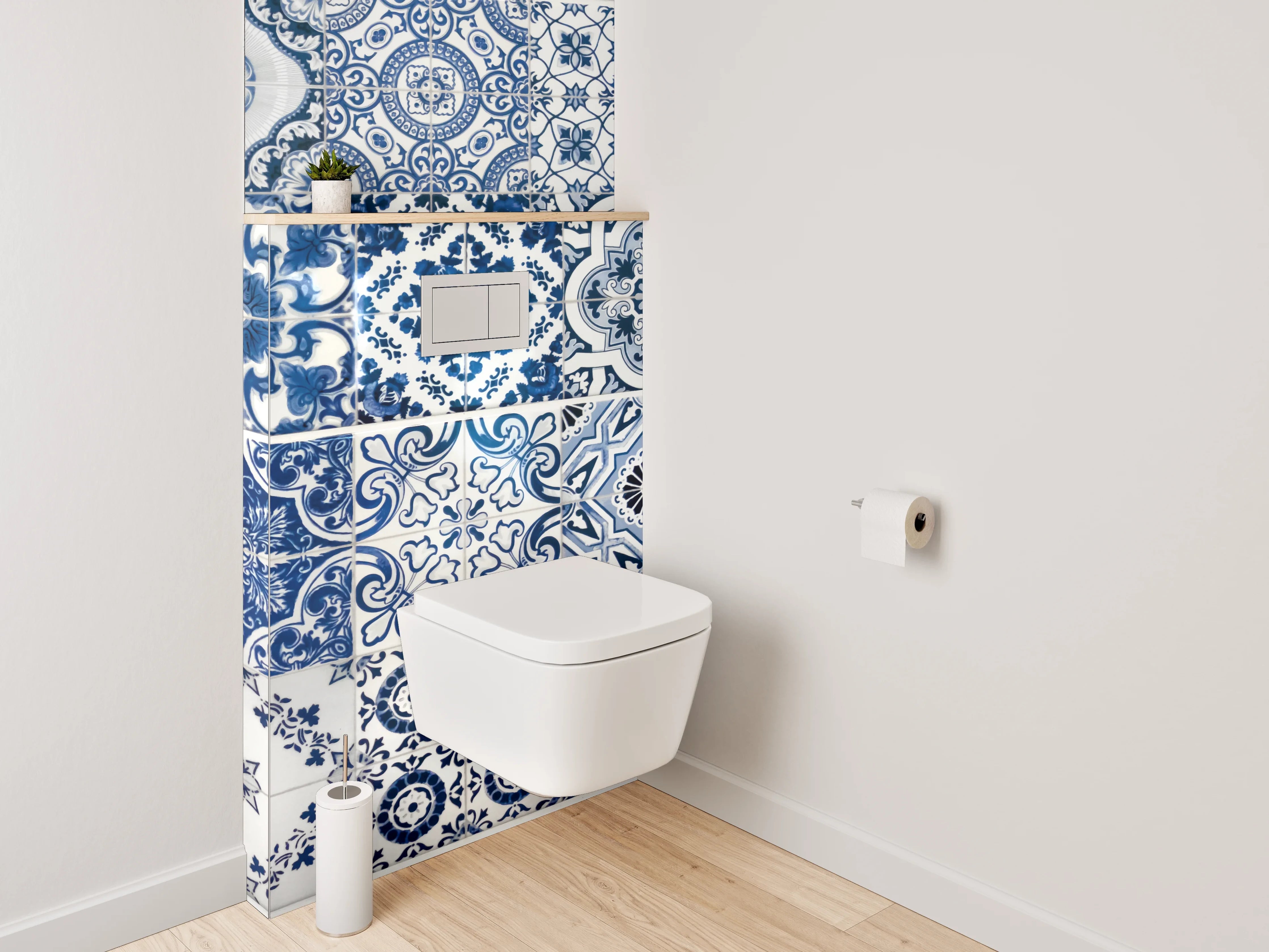 WC-Rückwand - Vintage Blaue Fliesen Muster Dekor