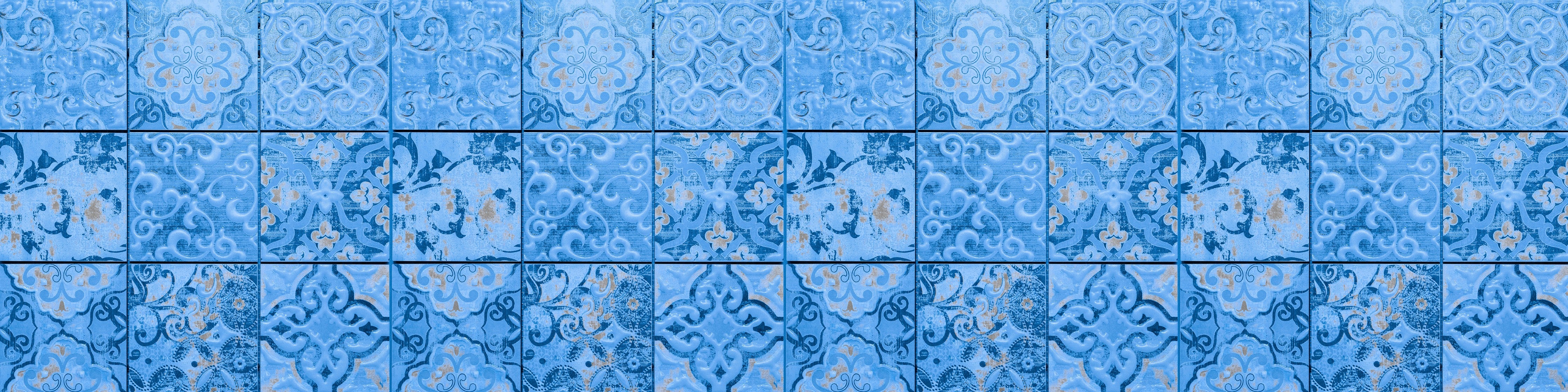 WC-Rückwand-Vintage Blaue Ornament-Fliese