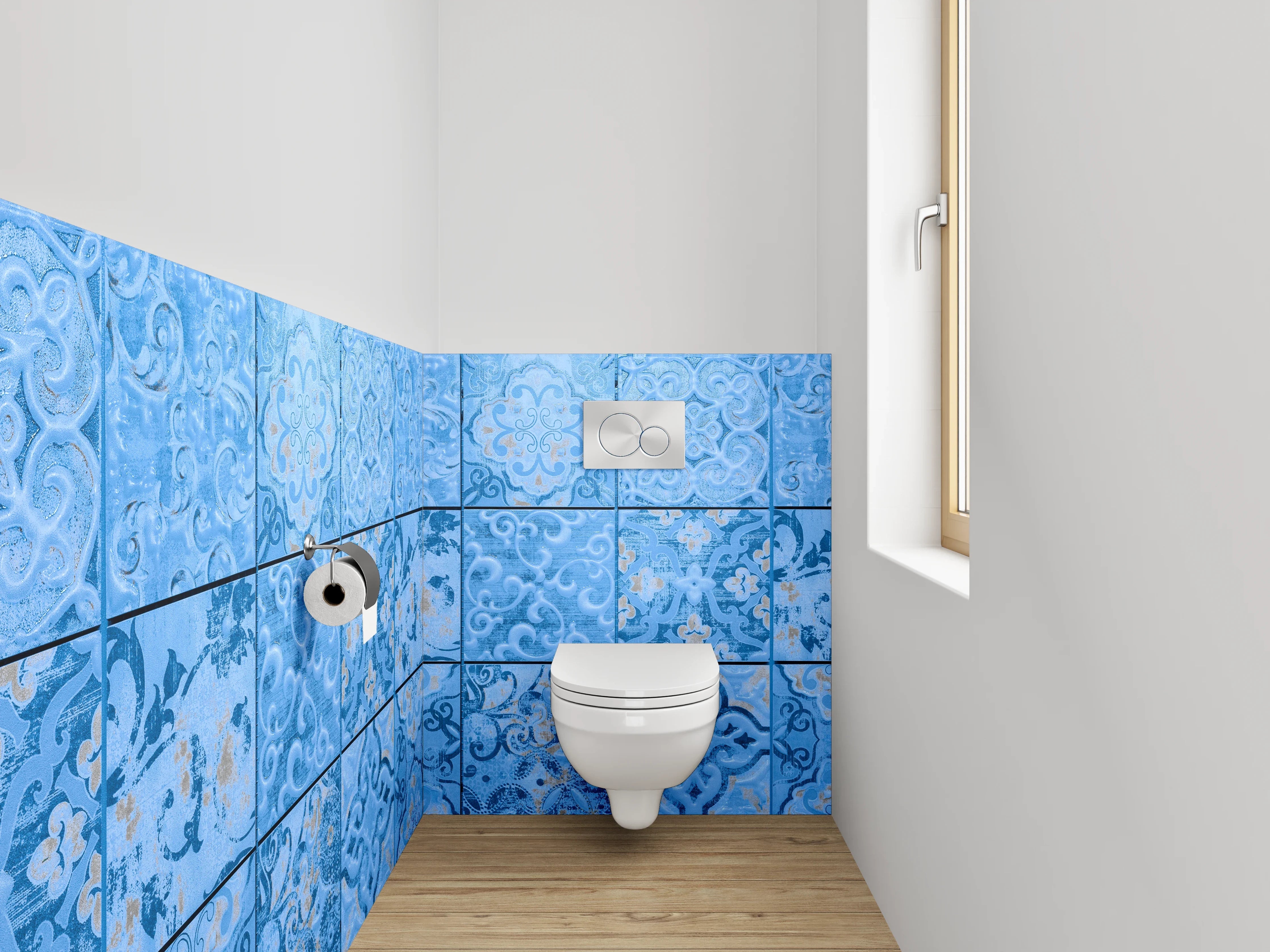 WC-Rückwand - Vintage Blaue Ornament-Fliese