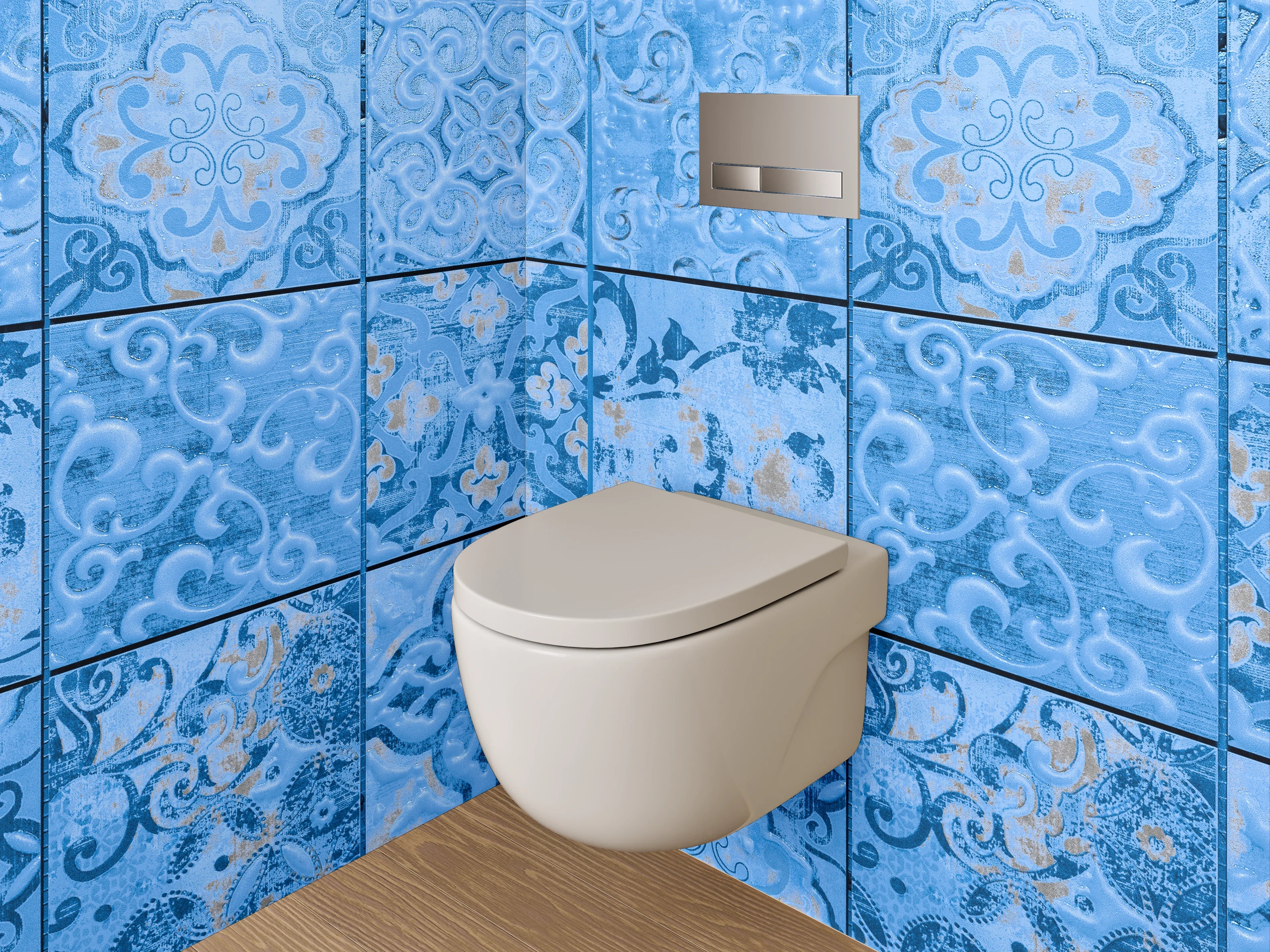 WC-Rückwand - Vintage Blaue Ornament-Fliese