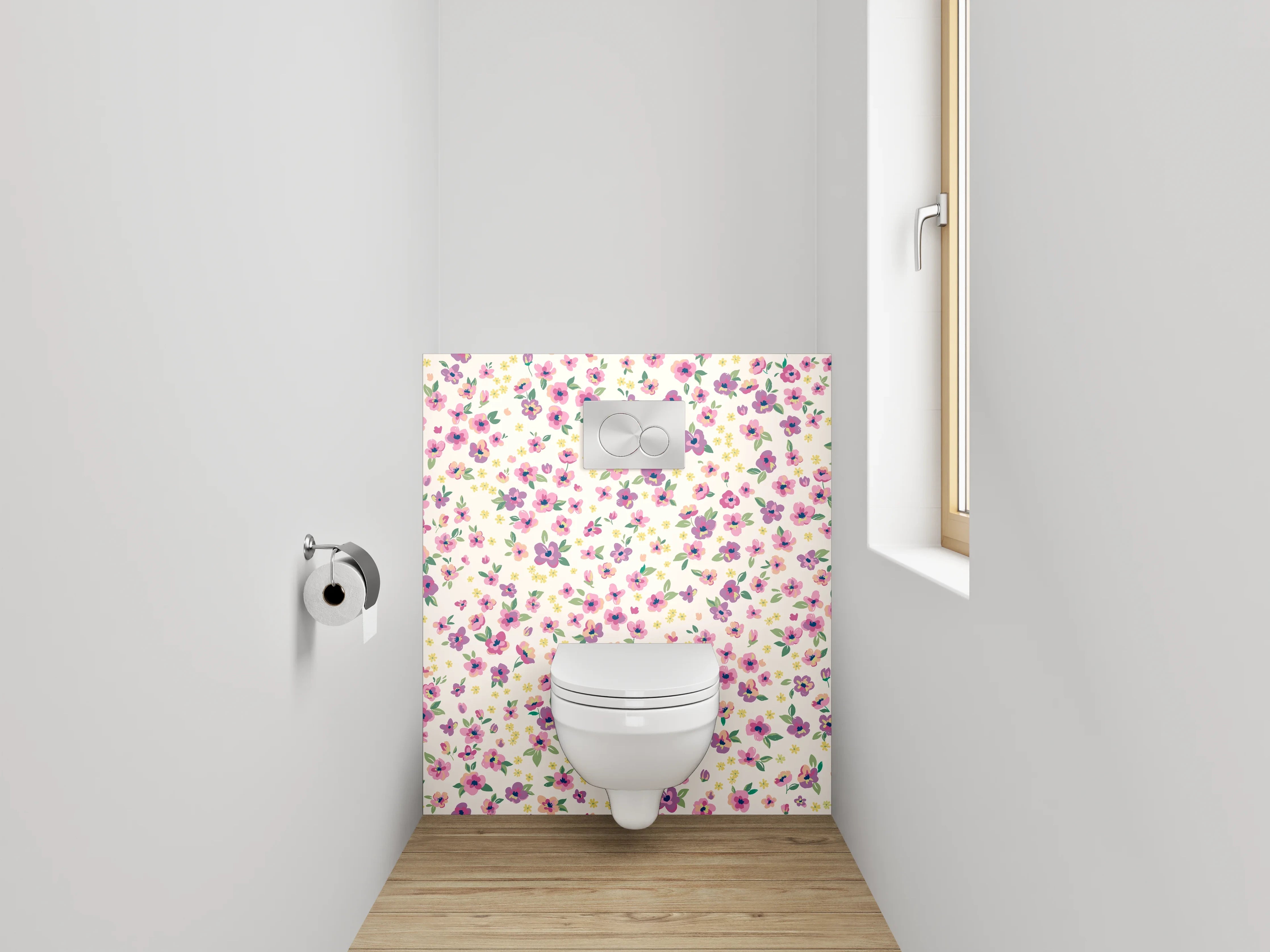 WC-Rückwand - Vintage Blümchenmuster Rosa Lila Weiß
