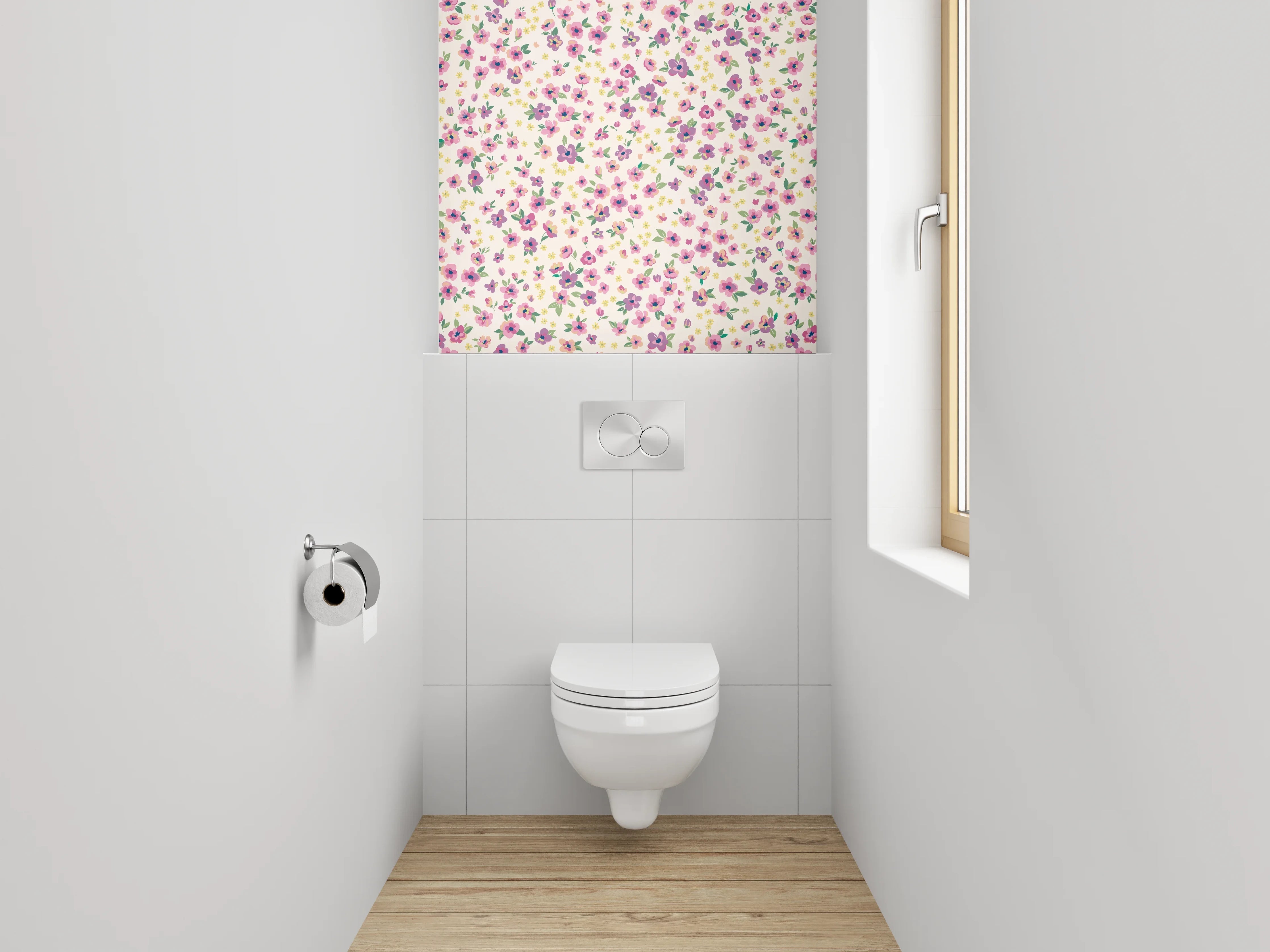 WC-Rückwand - Vintage Blümchenmuster Rosa Lila Weiß