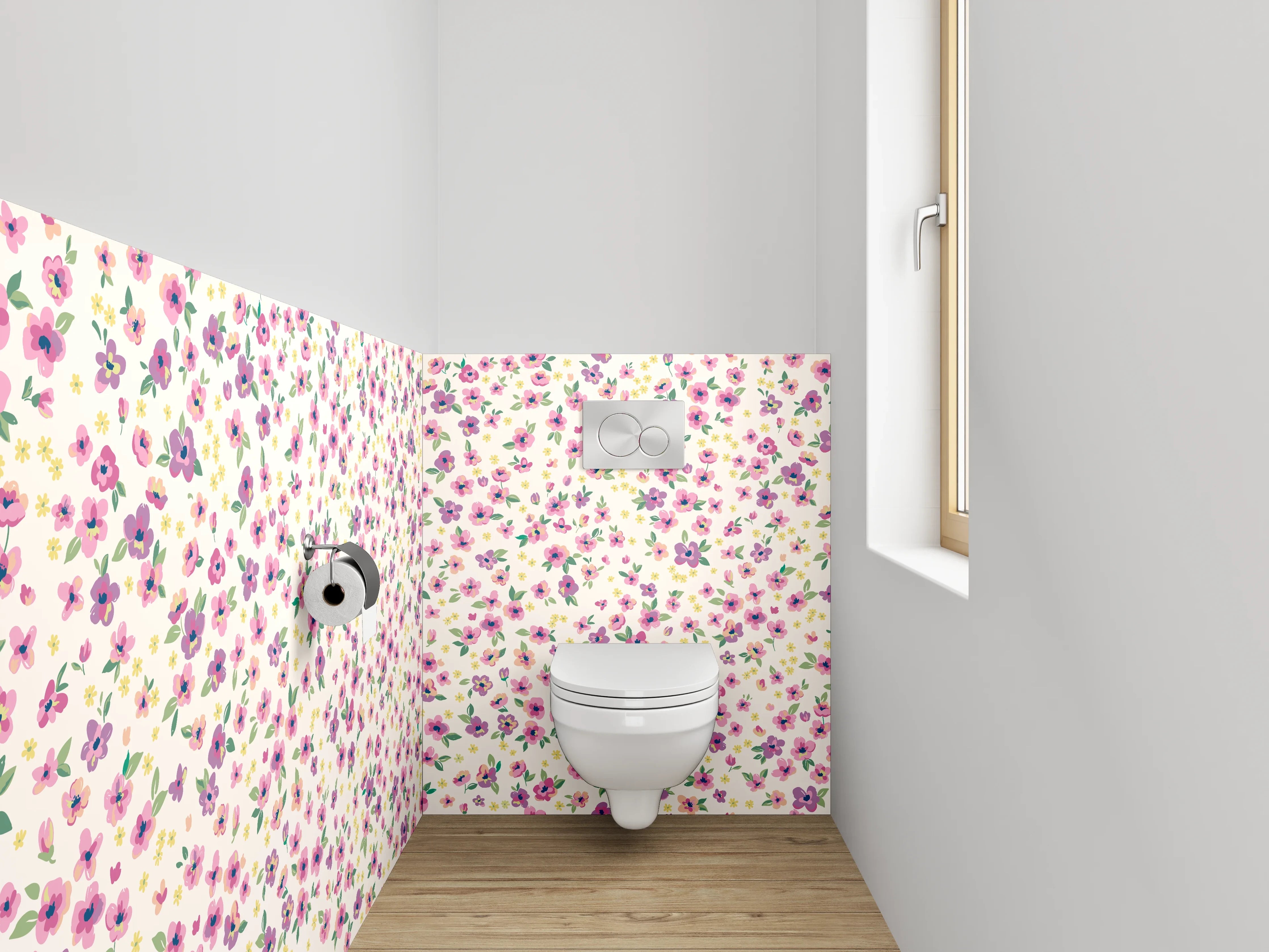 WC-Rückwand - Vintage Blümchenmuster Rosa Lila Weiß