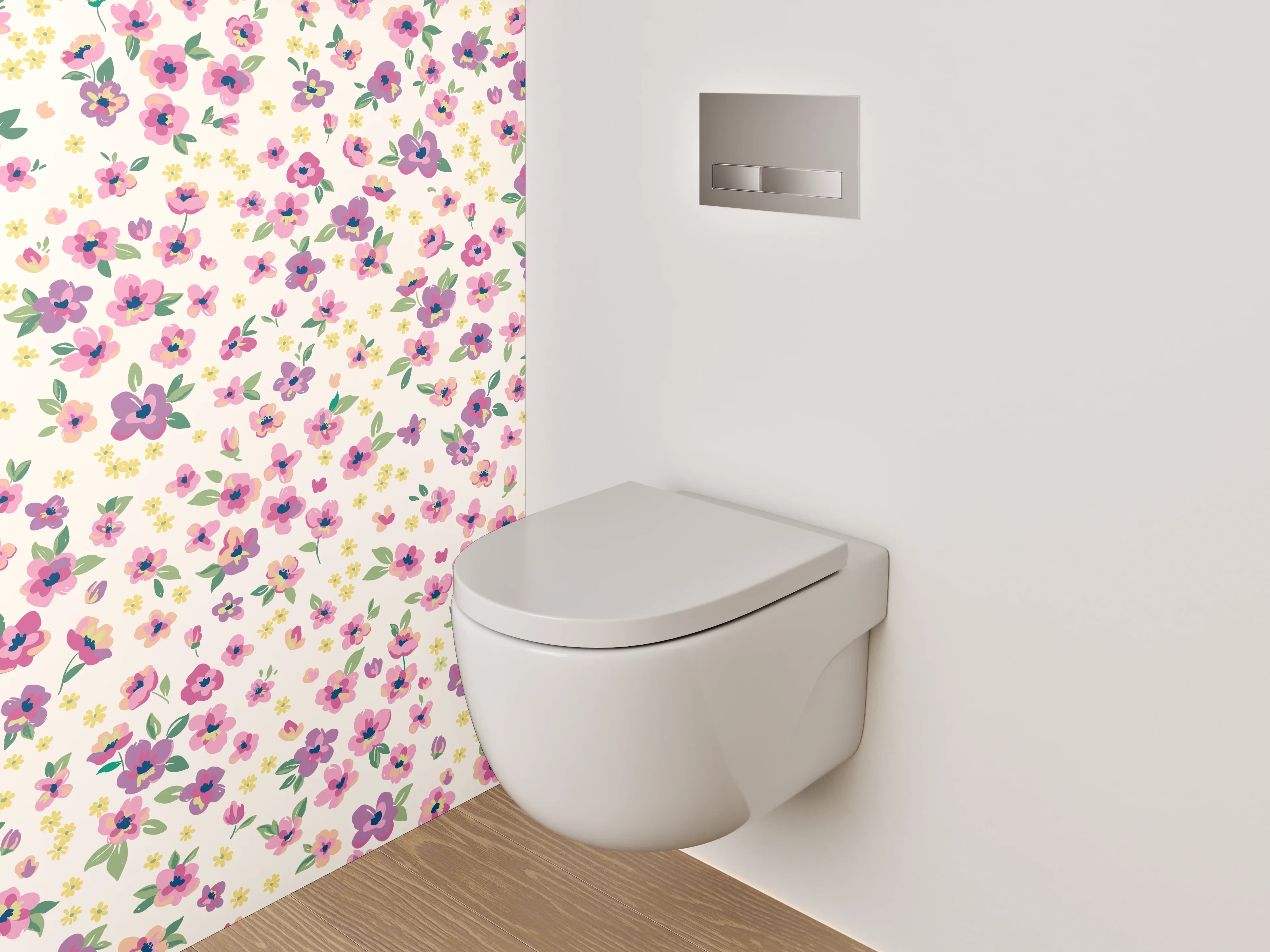WC-Rückwand - Vintage Blümchenmuster Rosa Lila Weiß