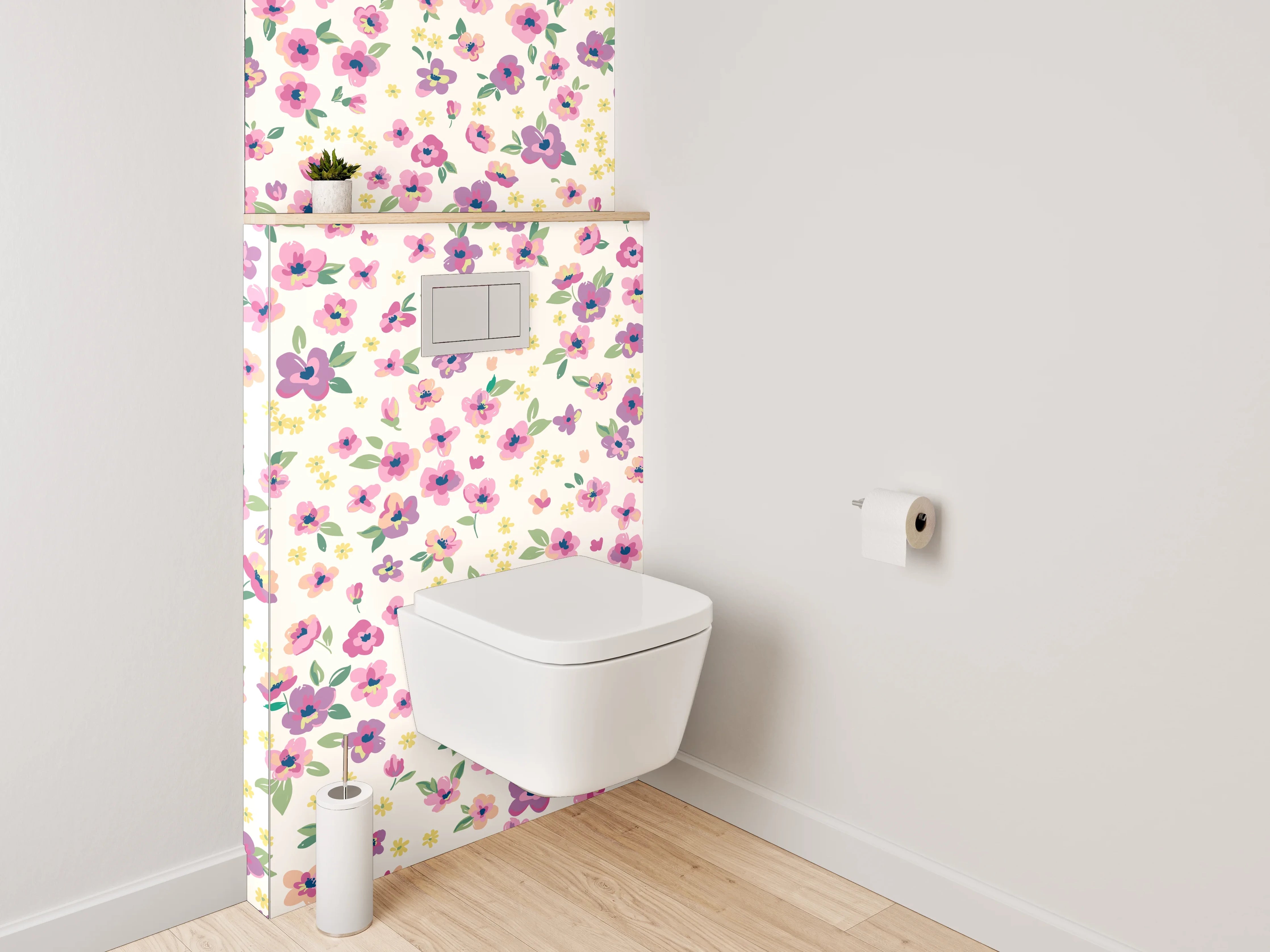 WC-Rückwand - Vintage Blümchenmuster Rosa Lila Weiß