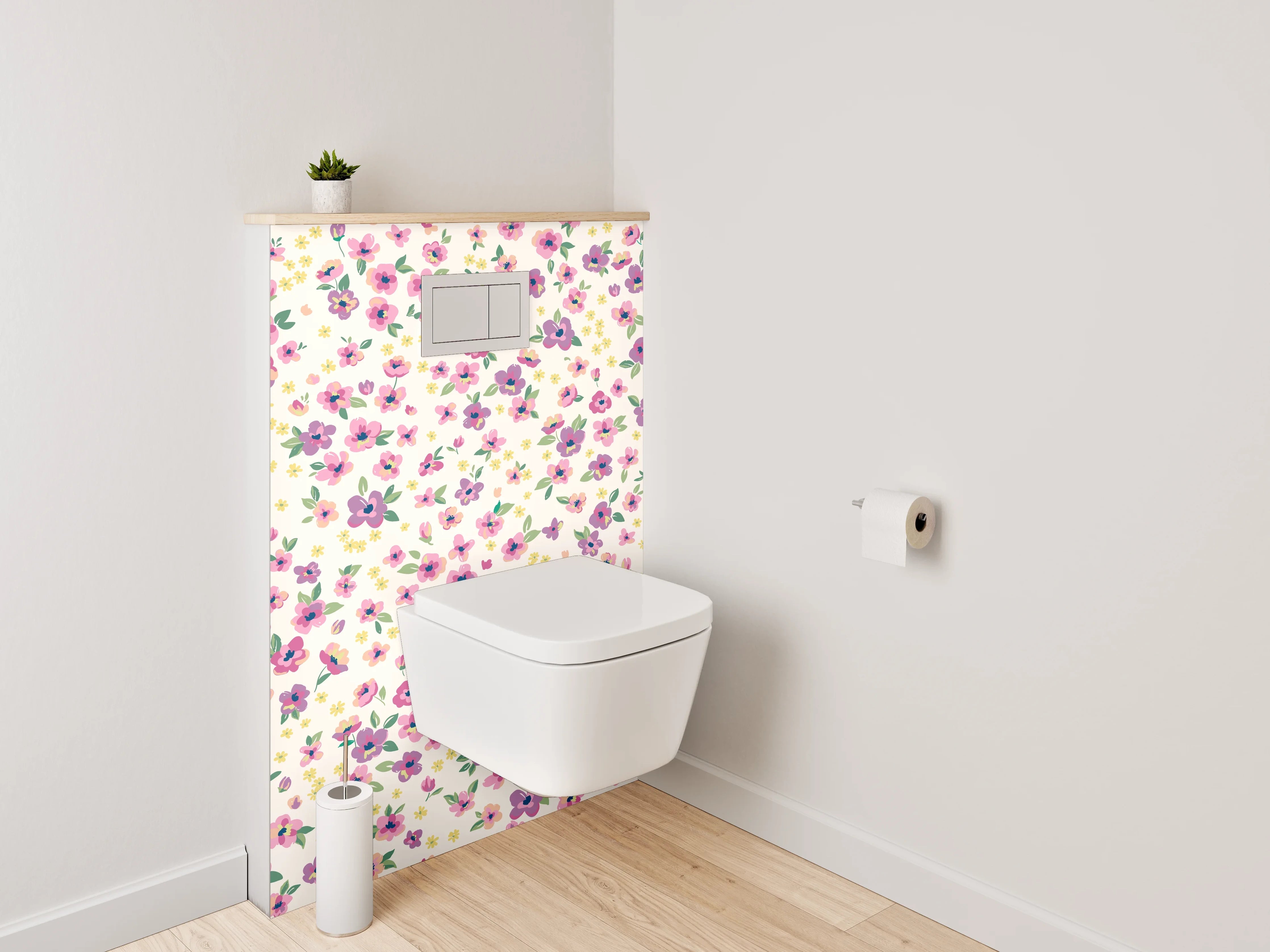 WC-Rückwand - Vintage Blümchenmuster Rosa Lila Weiß
