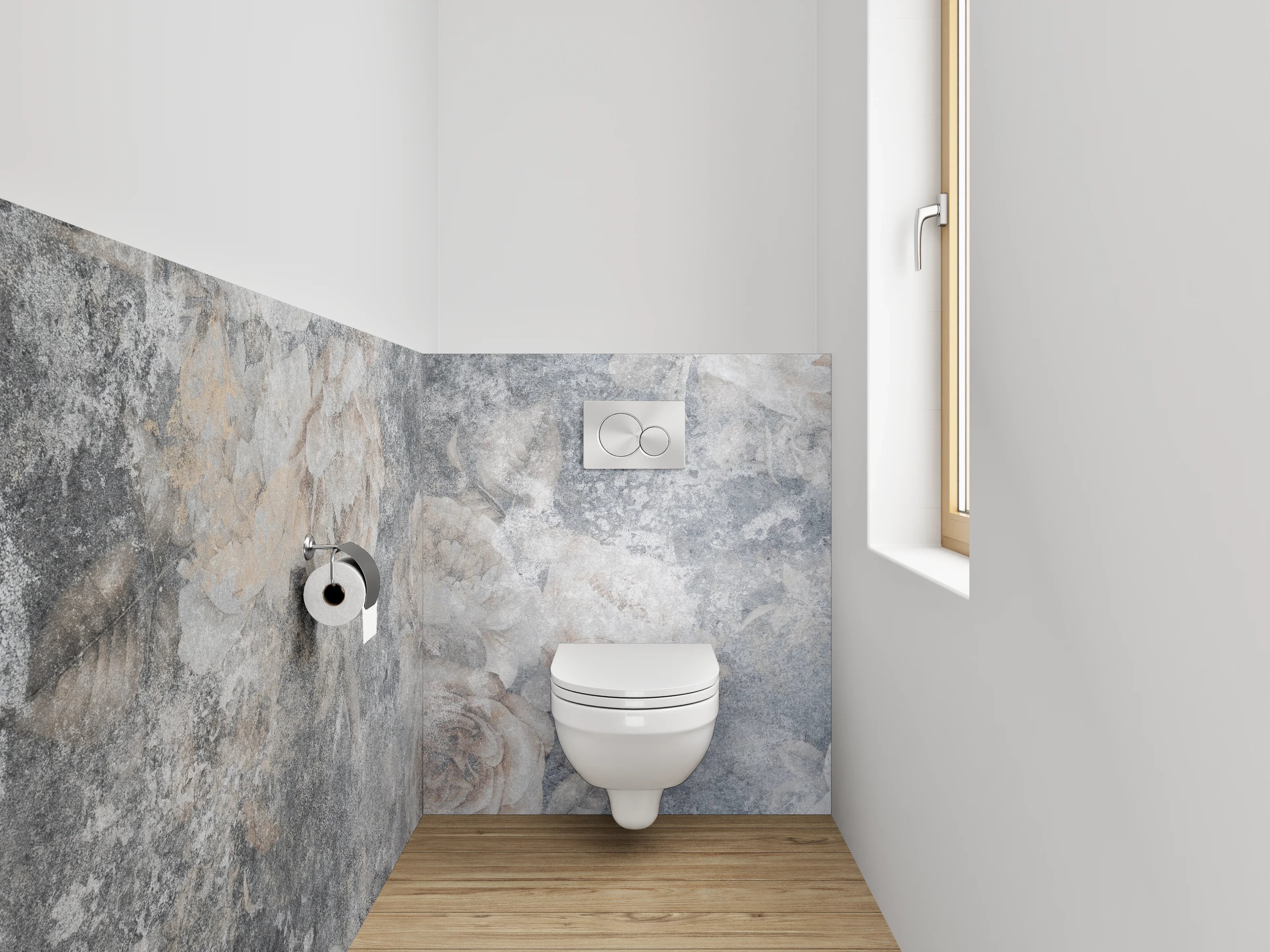WC-Rückwand - Vintage Blüten auf grauem Hintergrund