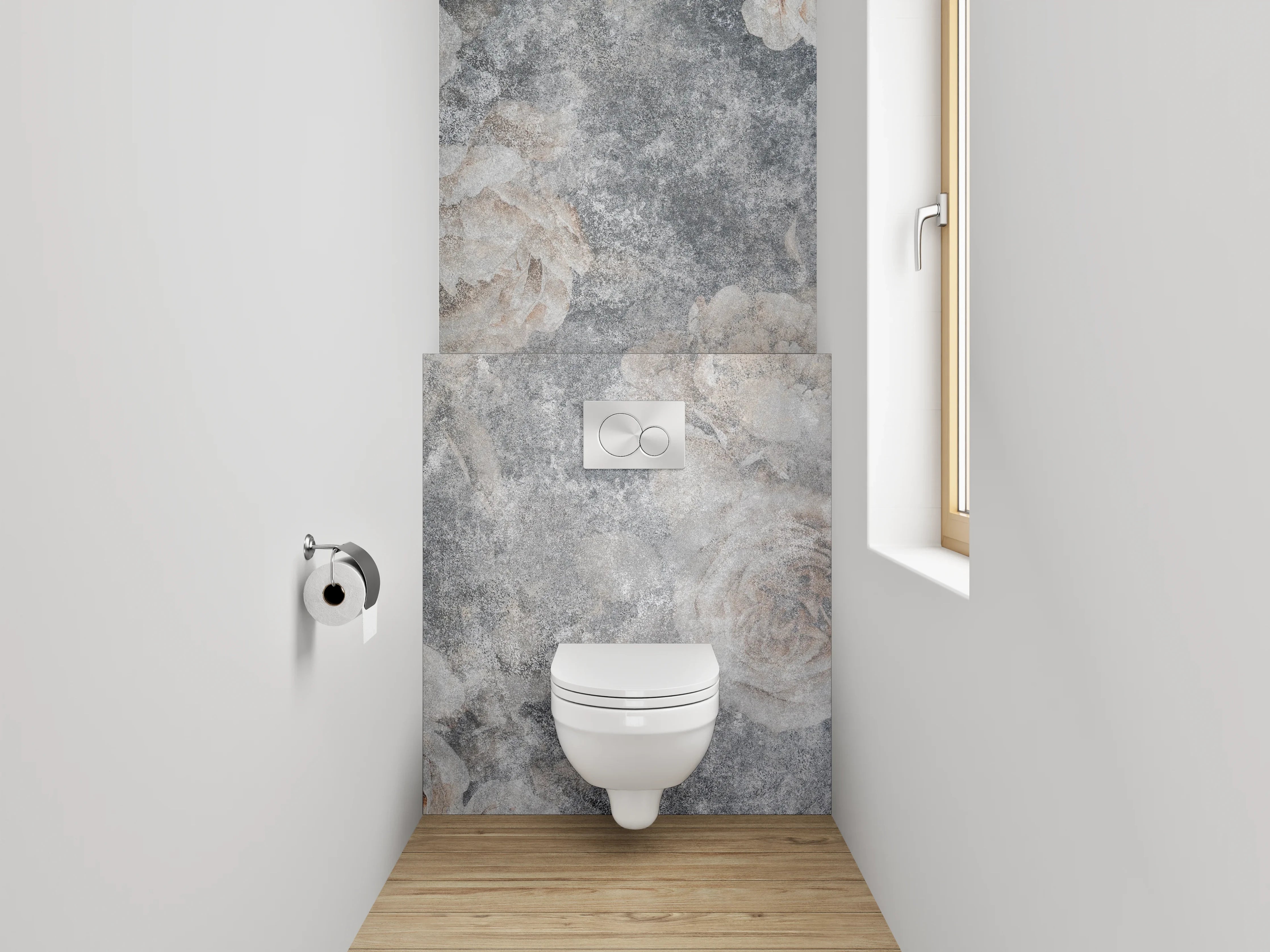 WC-Rückwand - Vintage Blüten auf grauem Hintergrund