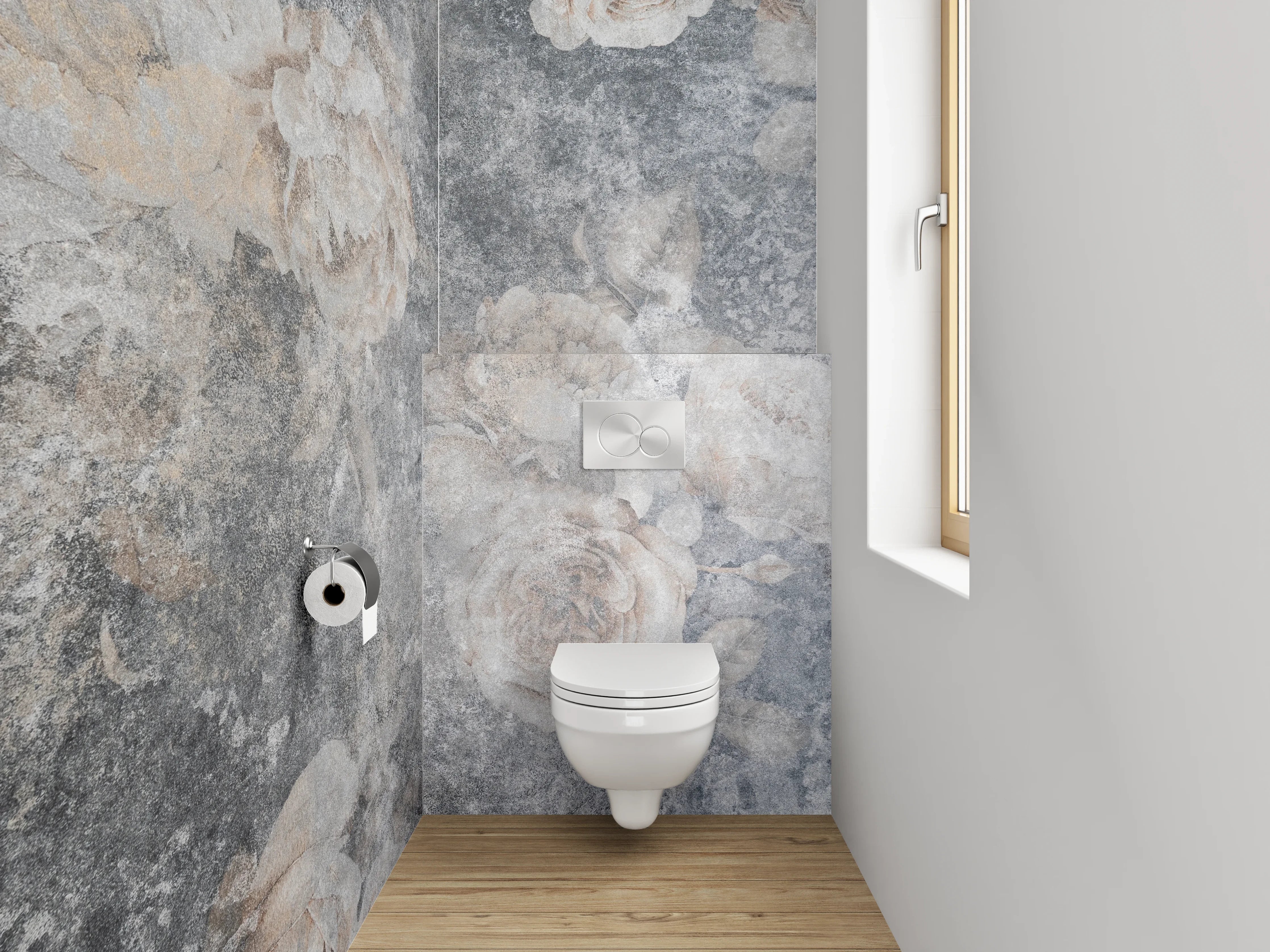 WC-Rückwand - Vintage Blüten auf grauem Hintergrund