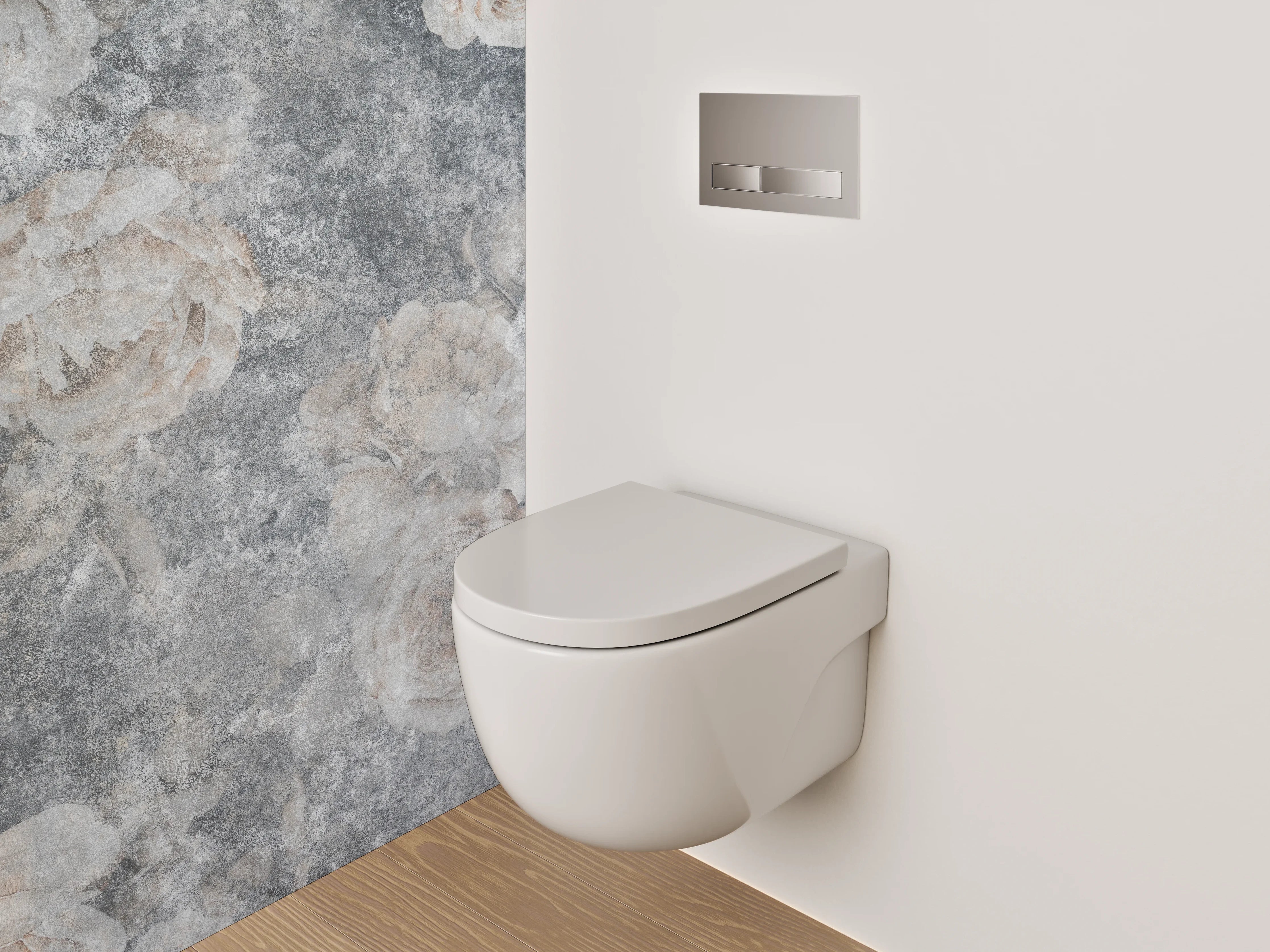 WC-Rückwand - Vintage Blüten auf grauem Hintergrund