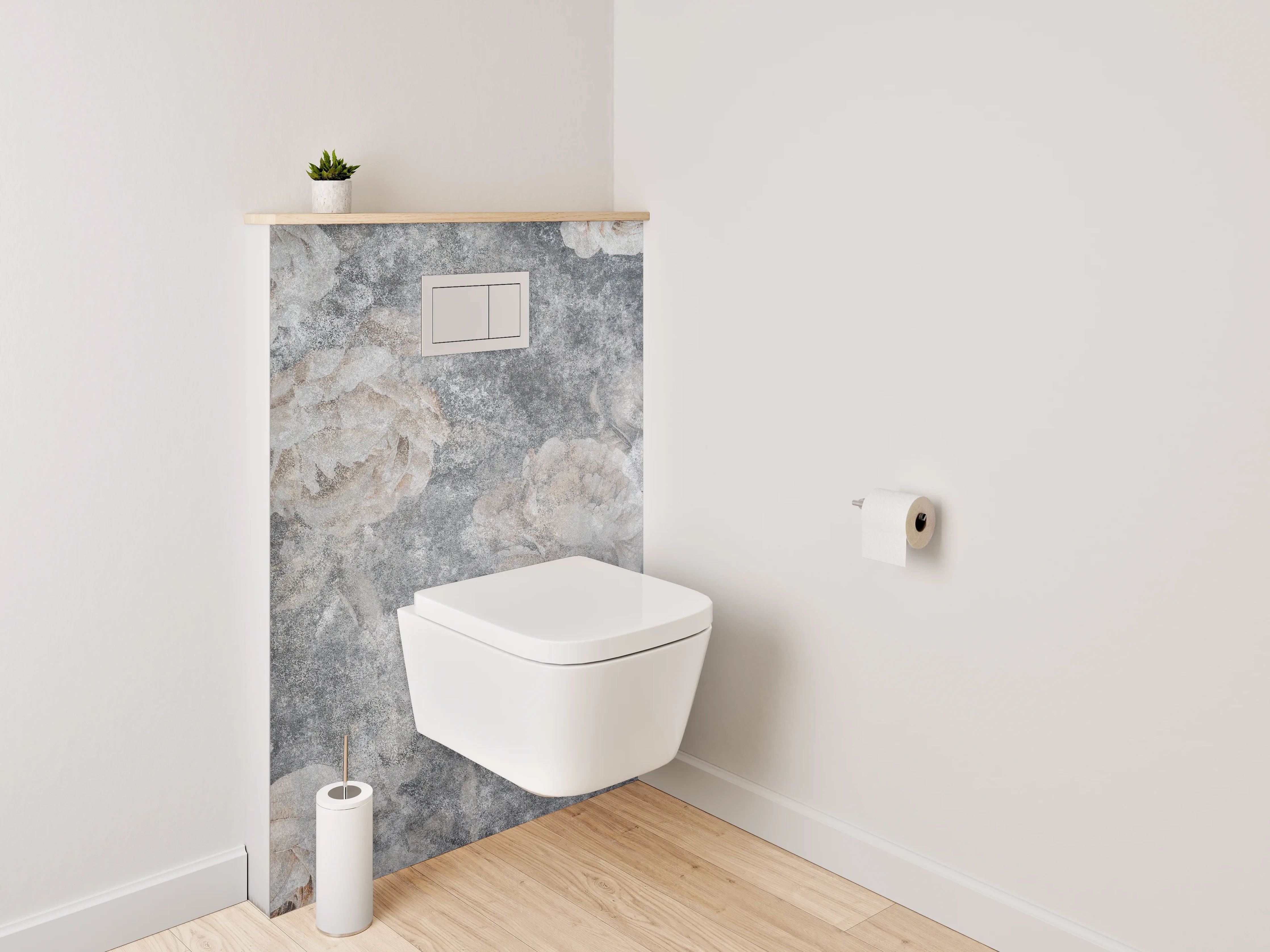 WC-Rückwand - Vintage Blüten auf grauem Hintergrund