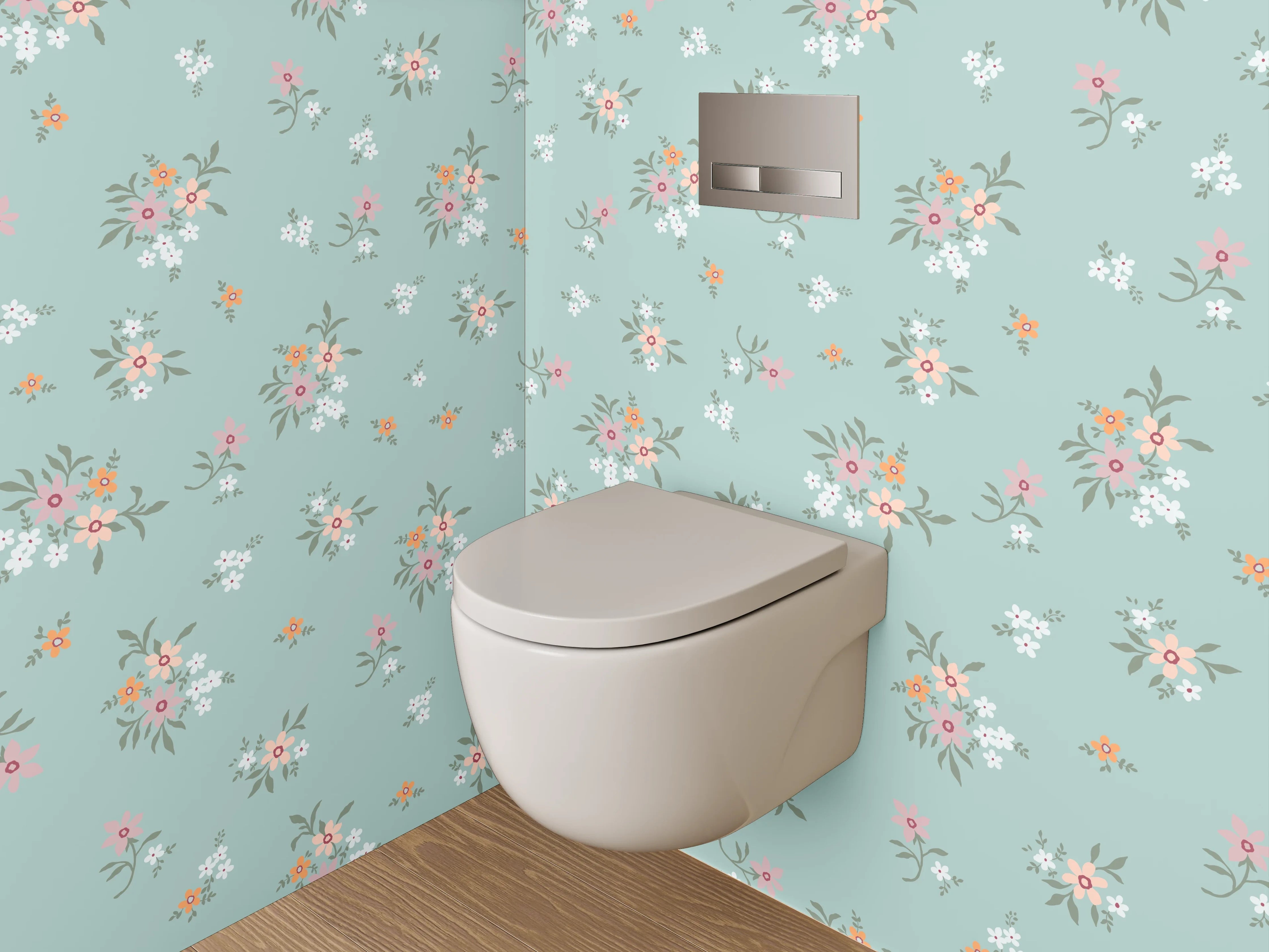WC-Rückwand - Vintage Blütenmuster auf Türkis