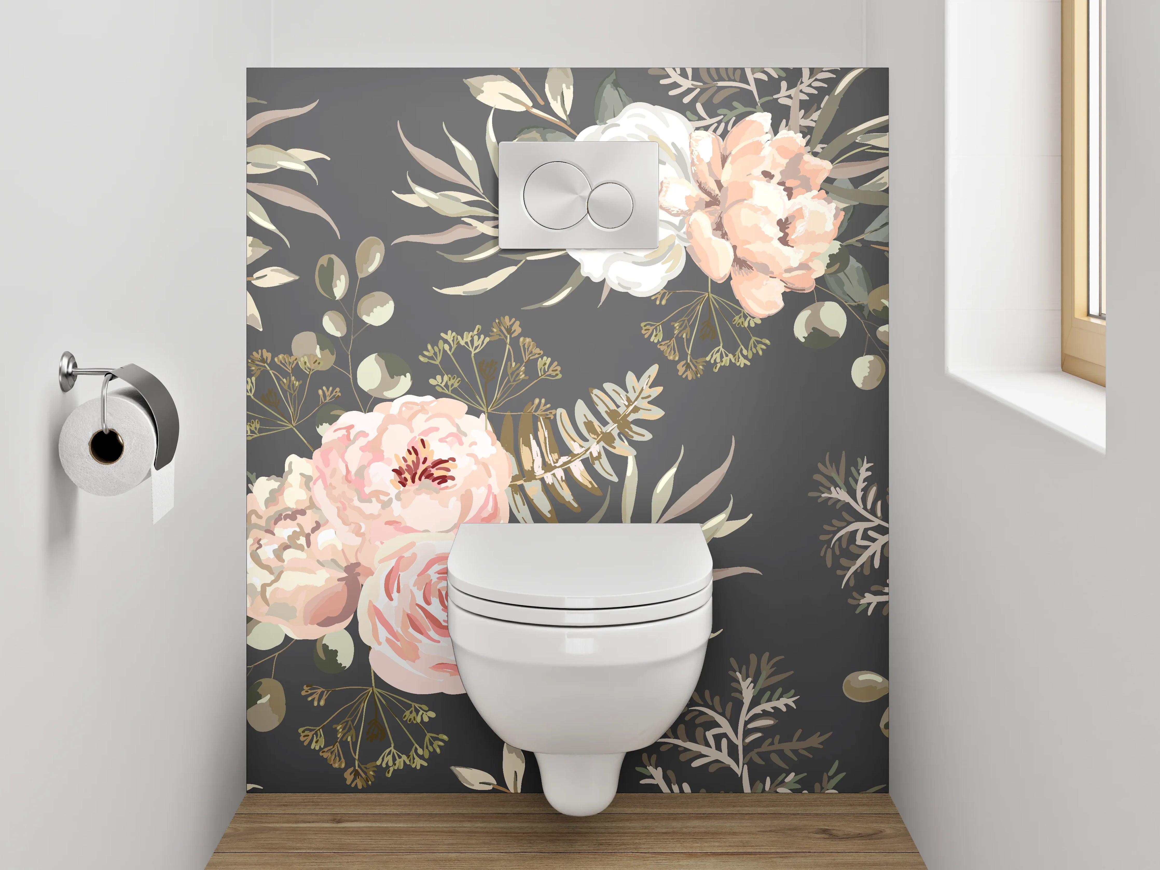 WC-Rückwand - Vintage Blumen Aquarell Rosé Grau