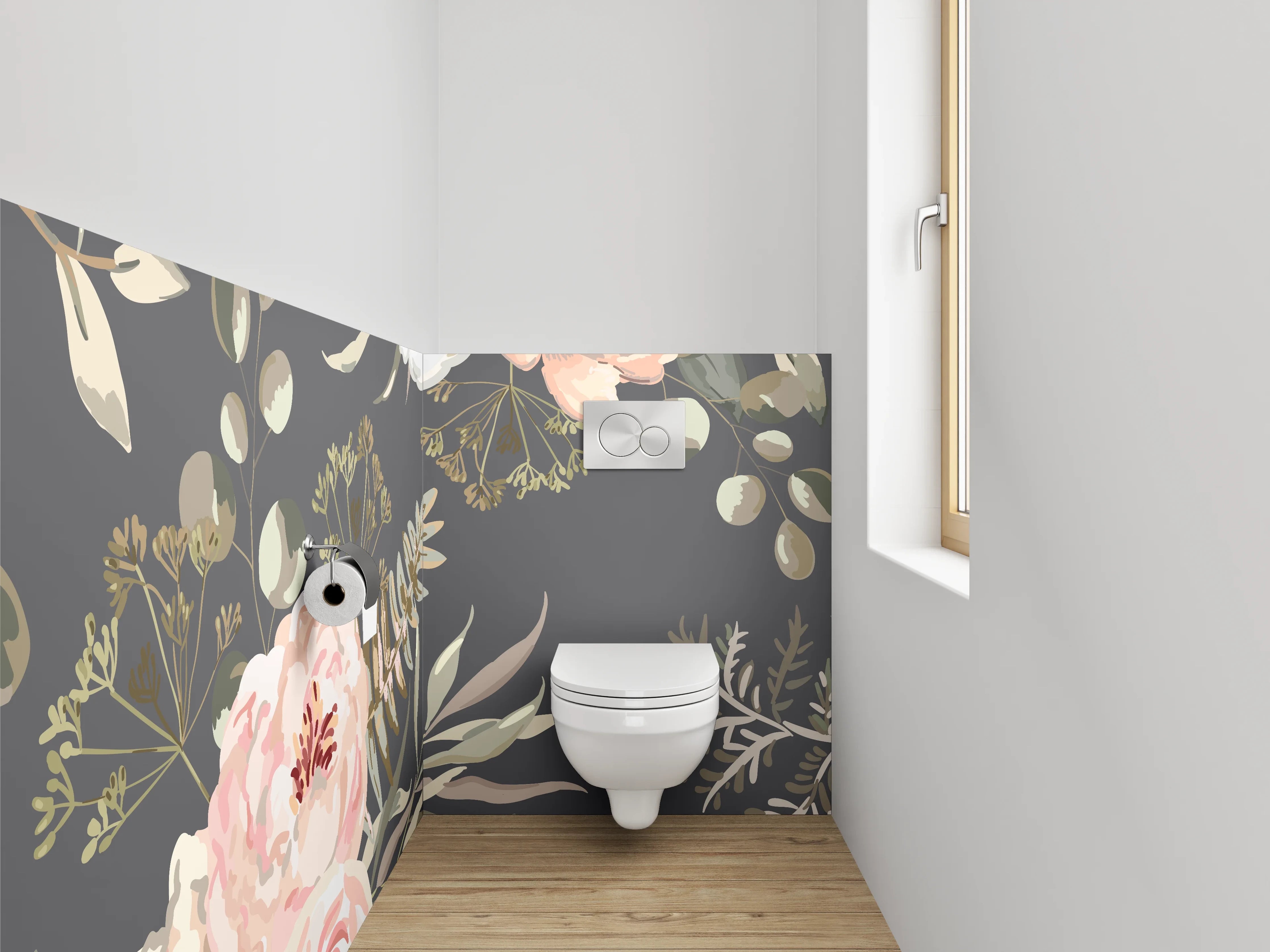 WC-Rückwand - Vintage Blumen Aquarell Rosé Grau