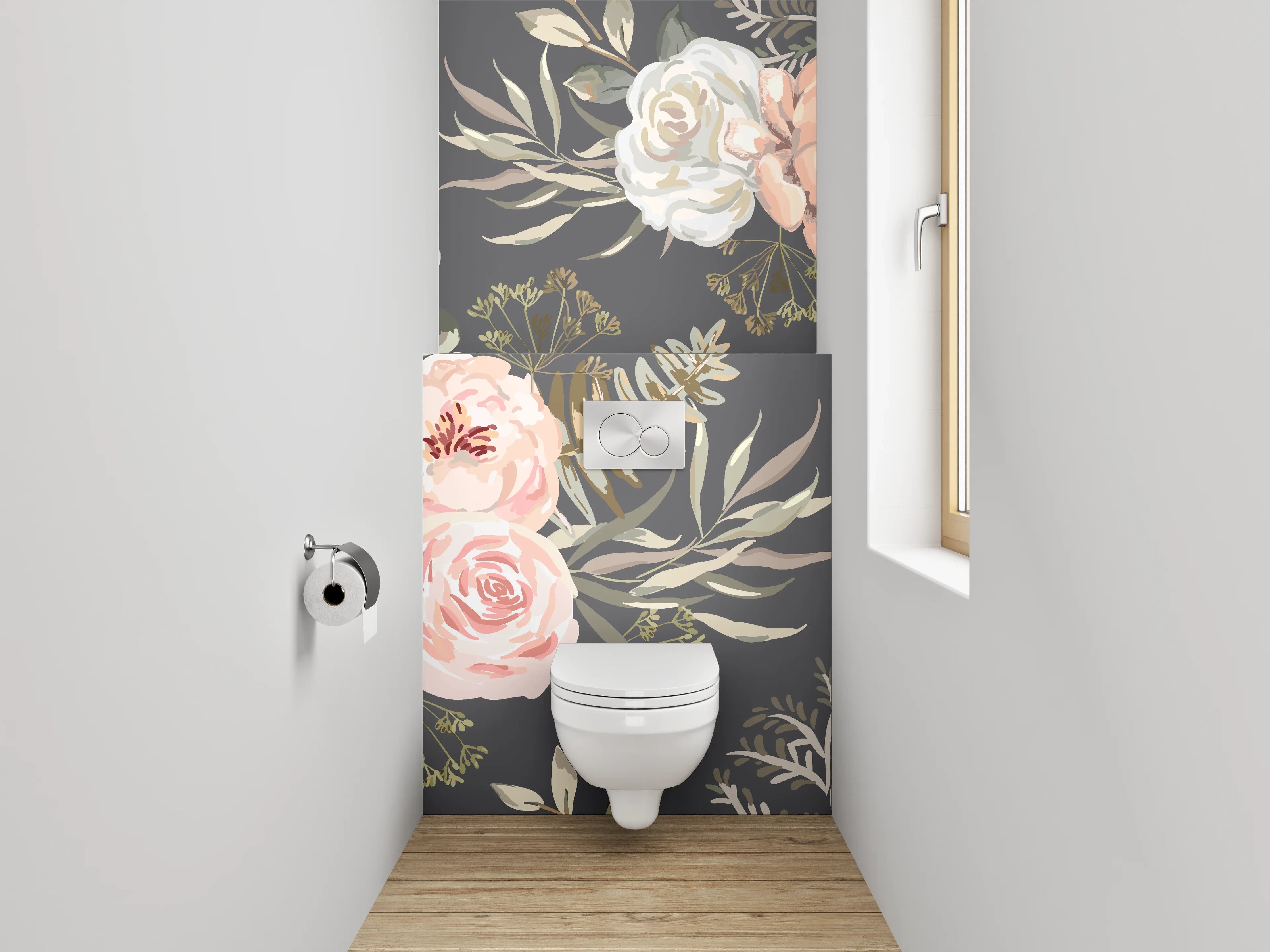 WC-Rückwand - Vintage Blumen Aquarell Rosé Grau