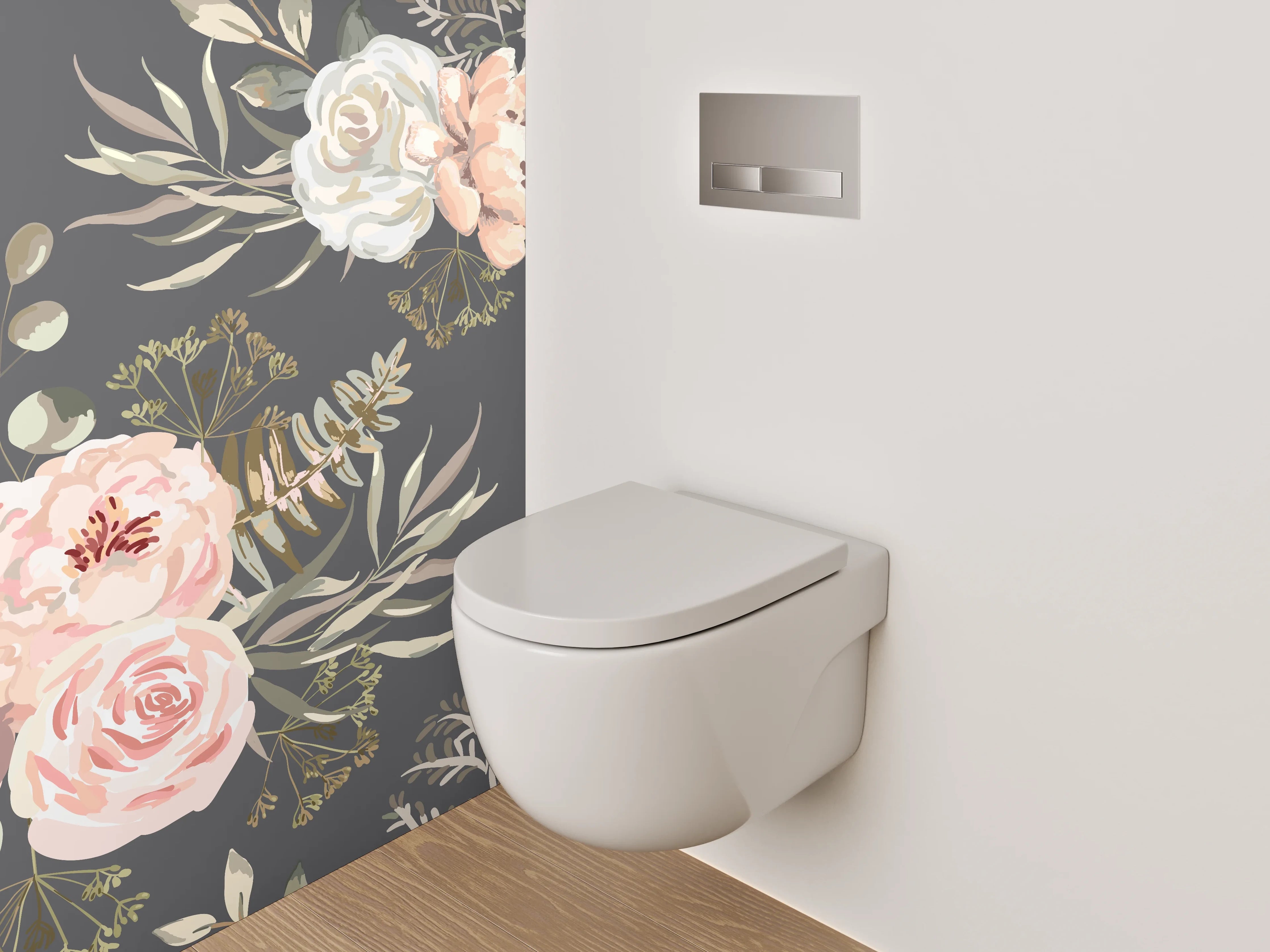 WC-Rückwand - Vintage Blumen Aquarell Rosé Grau