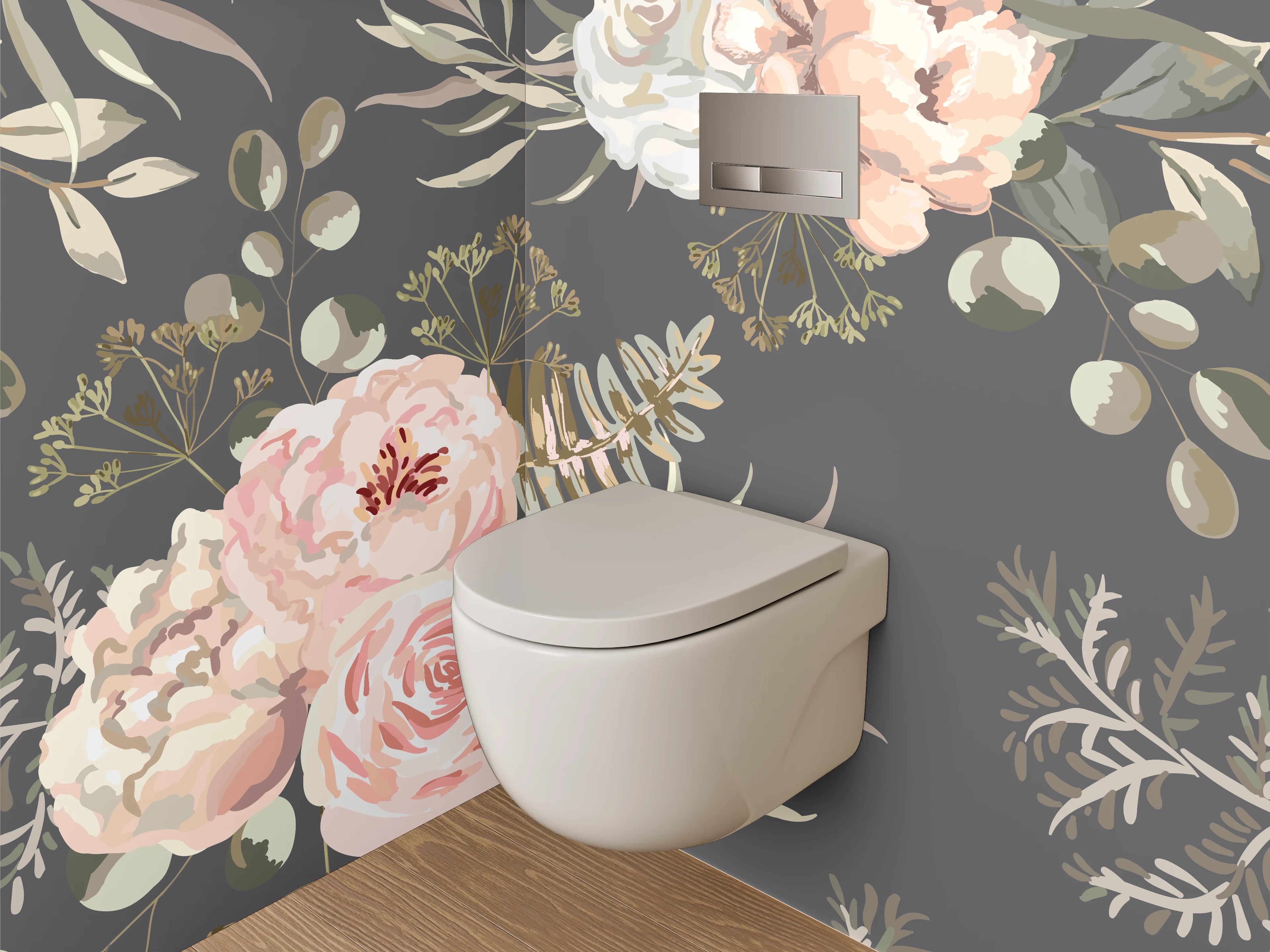 WC-Rückwand - Vintage Blumen Aquarell Rosé Grau