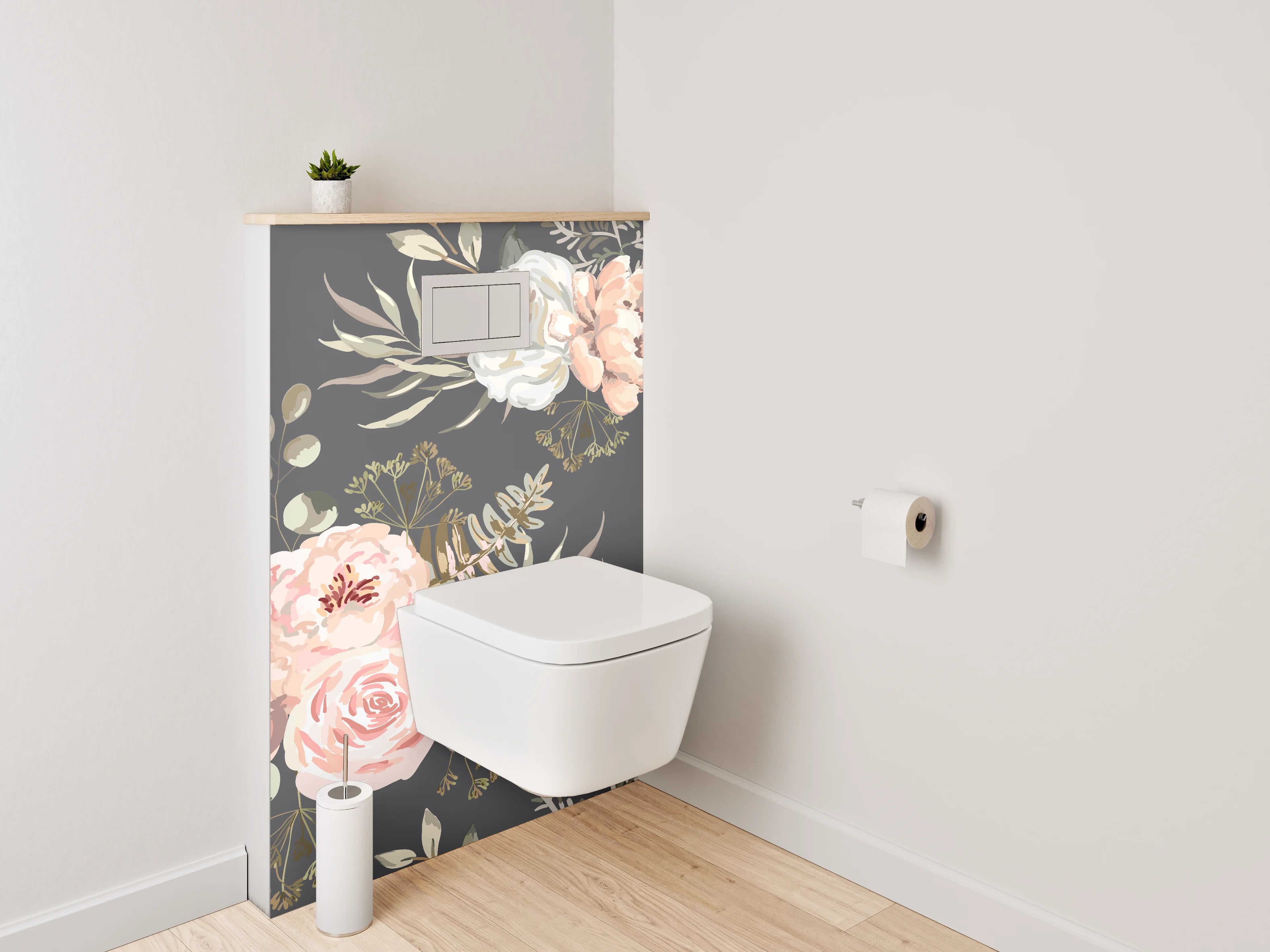 WC-Rückwand - Vintage Blumen Aquarell Rosé Grau