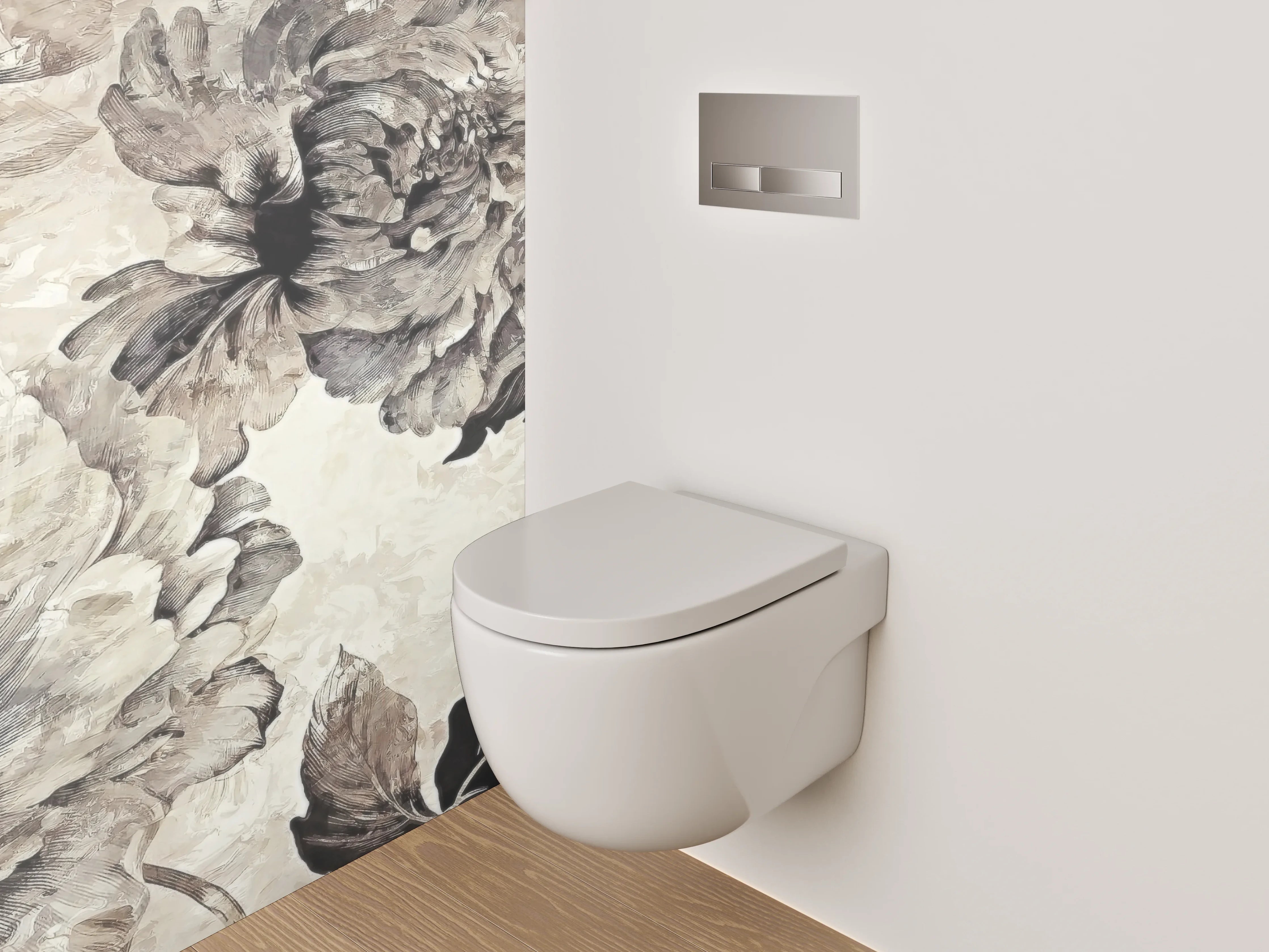 WC-Rückwand - Vintage Blumen Aquarell Schwarz-Weiß Look