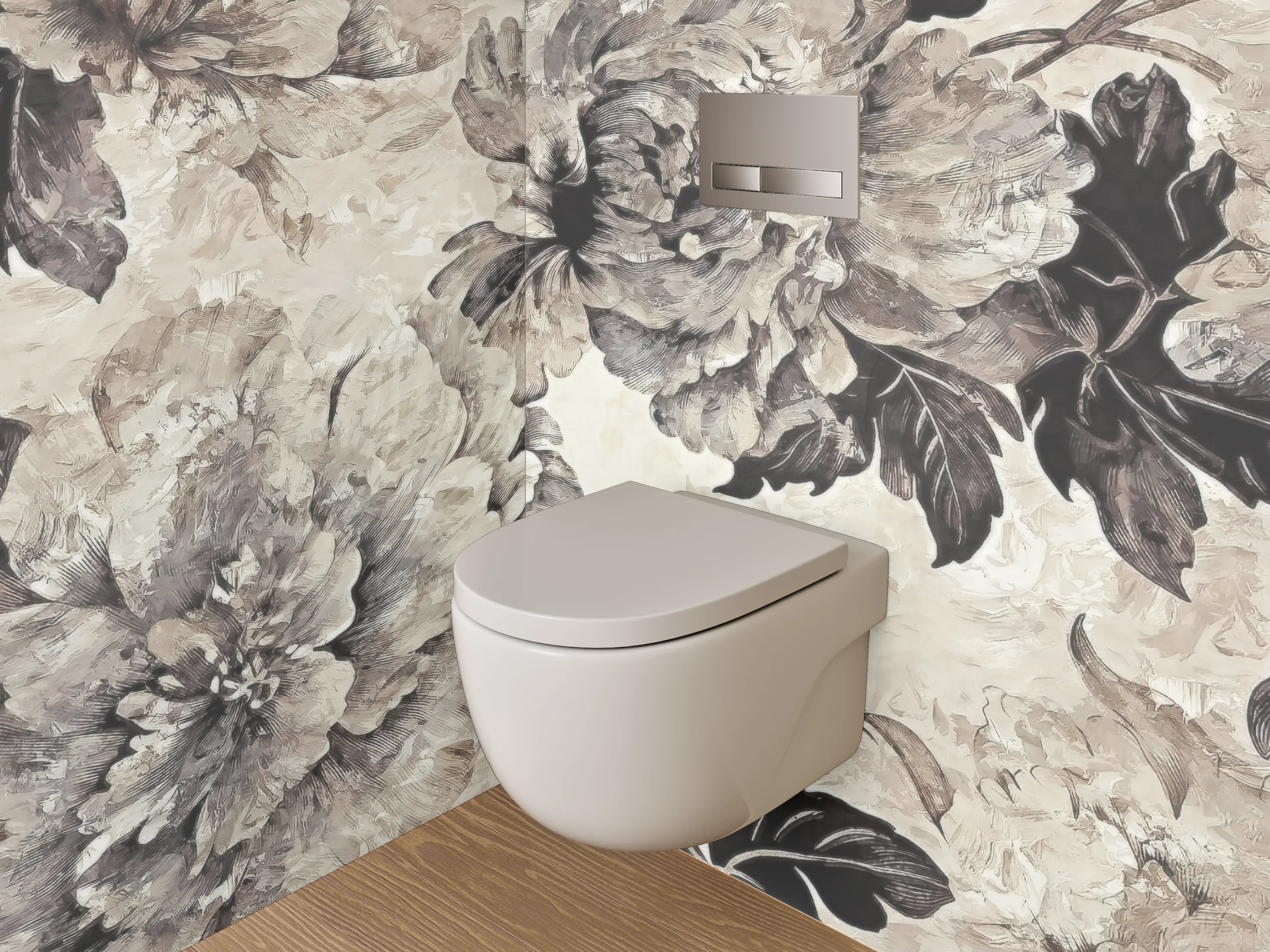 WC-Rückwand - Vintage Blumen Aquarell Schwarz-Weiß Look